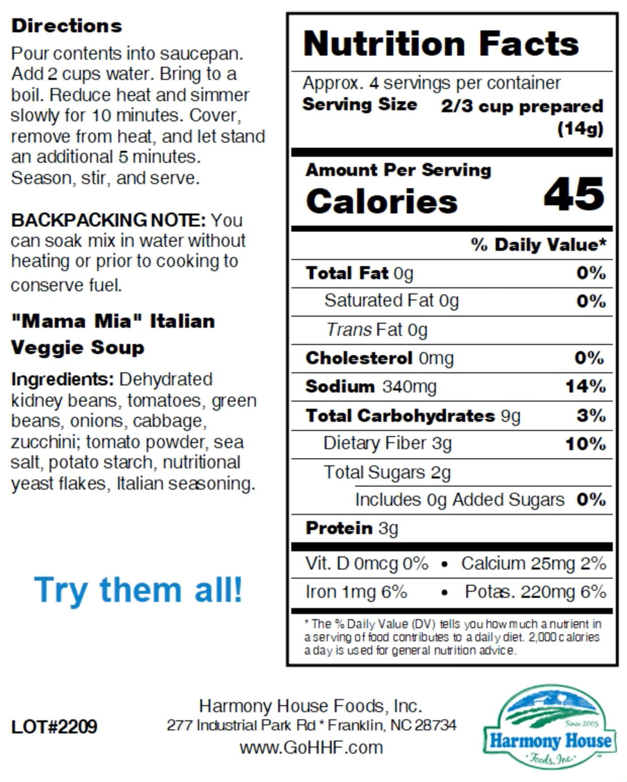 Harmony House Mama Mia Italian Vegetable Soup (2 oz) - Image 6