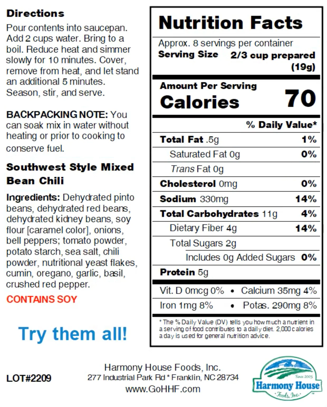 Harmony House Southwest Style Mixed Bean Chili (5.5 oz) - Image 5