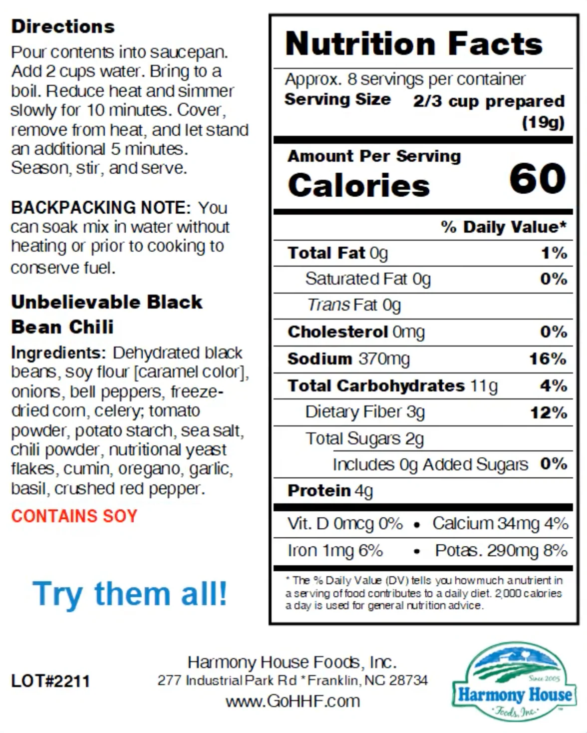 Harmony House Unbelievable Black Bean Chili (5.35 oz) - Image 5