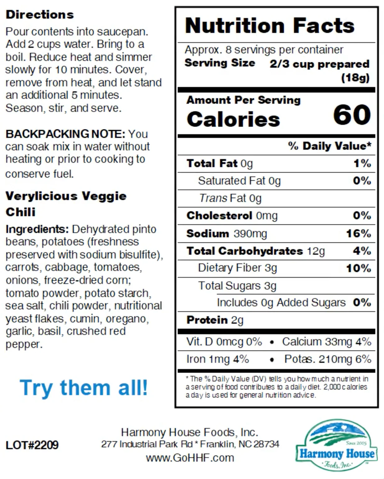 Harmony House Verylicious Veggie Chili (5 oz.) - Image 5