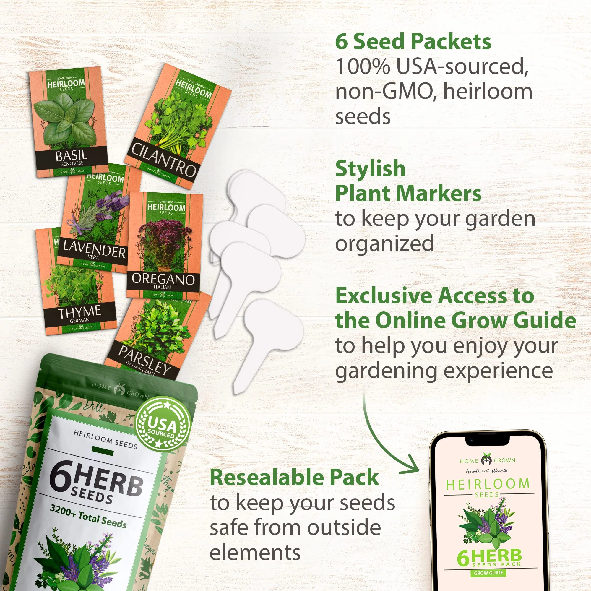 Home Grown Brand, Heirloom Herb Seeds - 6 Variety Pack - Image 3