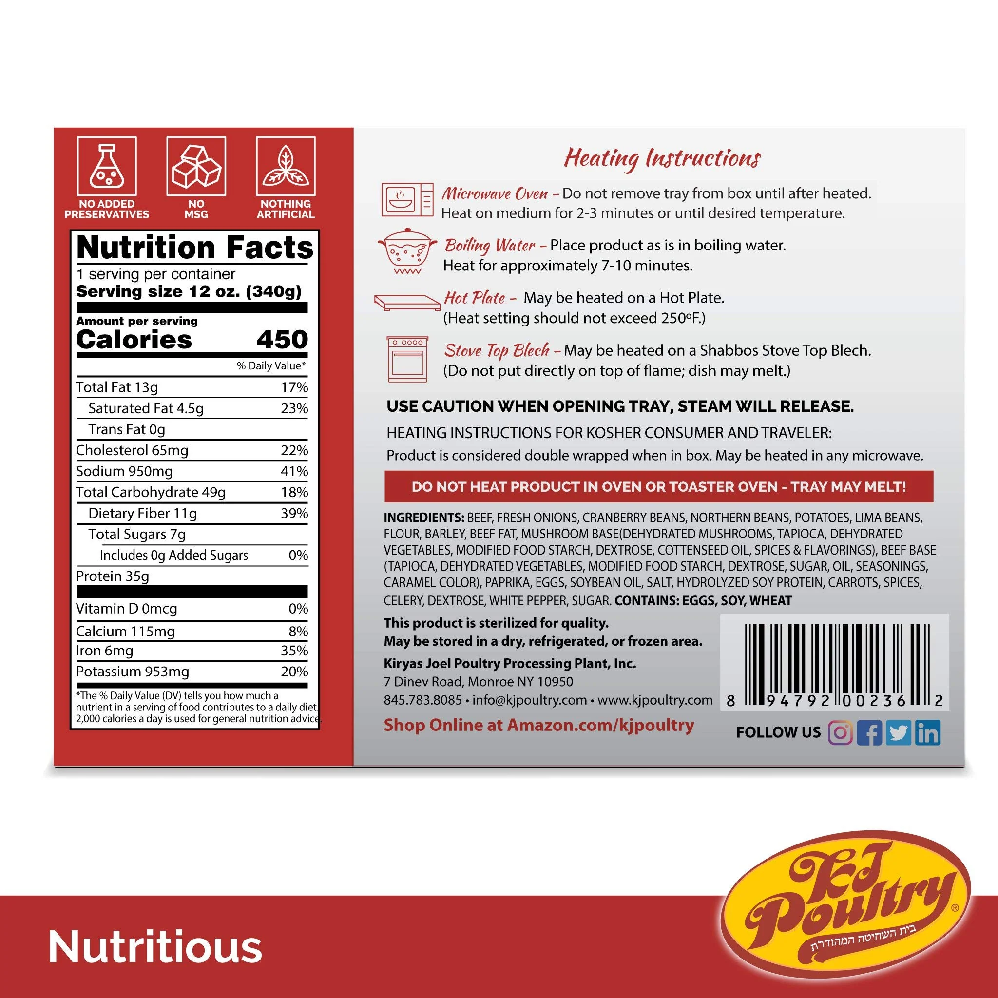 KJ Poultry Kosher MRE Meat Meals Ready to Eat, Beef Cholent and Kugel - 1 Pack - Image 5