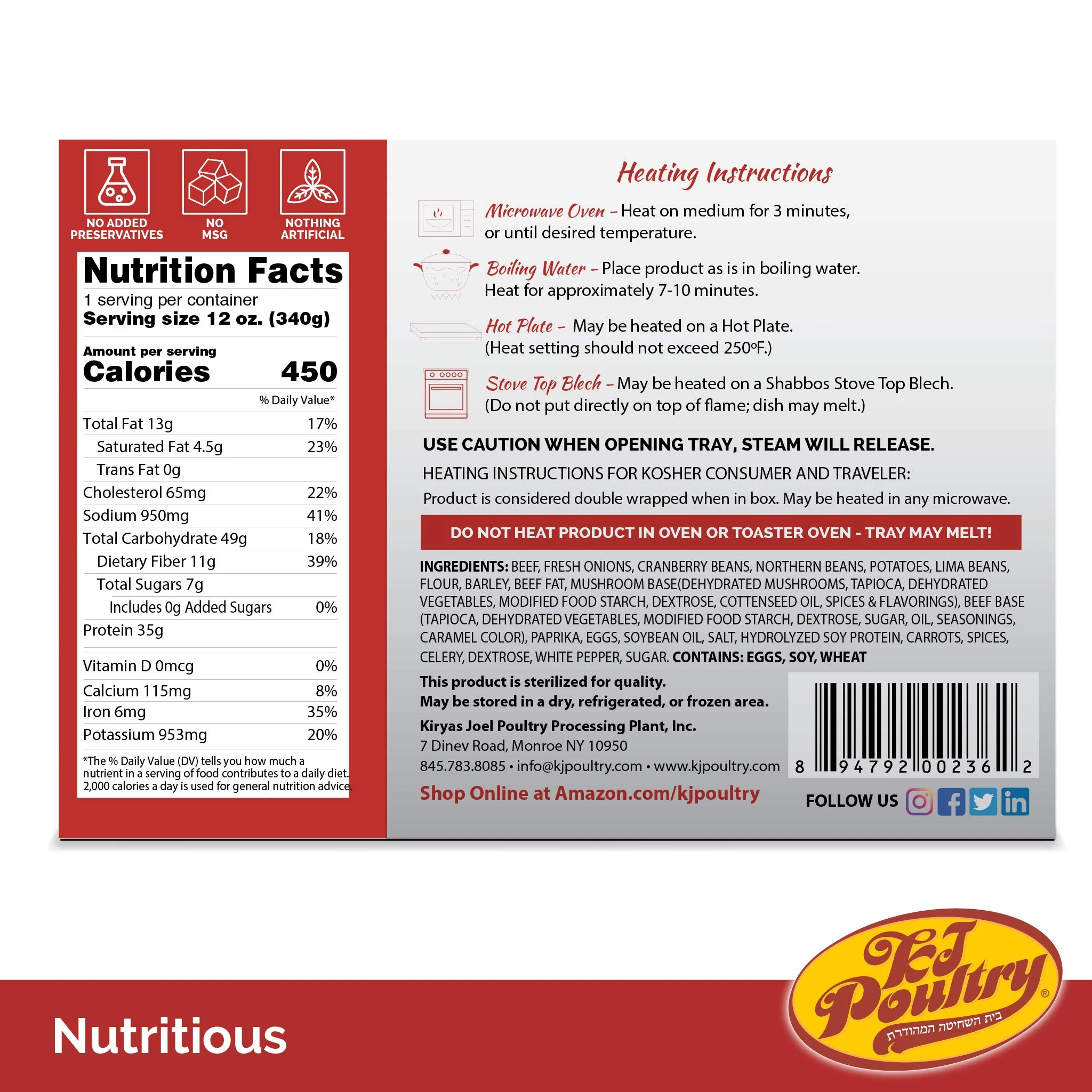 KJ Poultry Kosher MRE Meat Meals Ready to Eat, Beef Cholent and Kugel - 3 Pack - Image 6