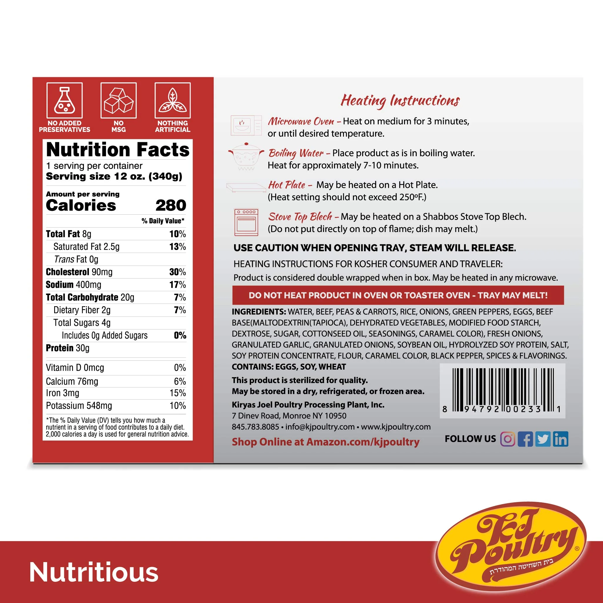 KJ Poultry Kosher MRE Meat Meals Ready to Eat, Beef Pepper Steak and Rice - 6 Pack - Image 6