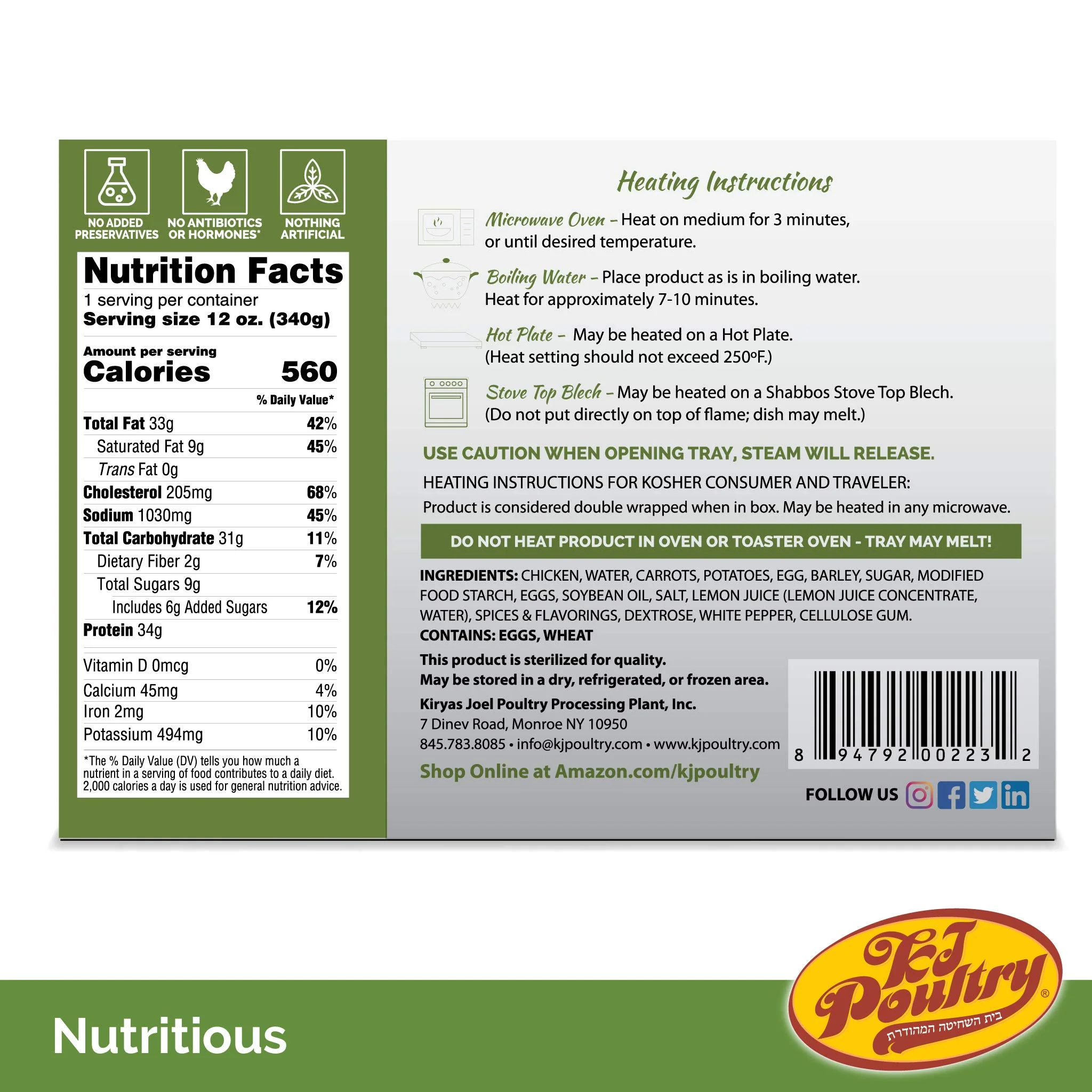 KJ Poultry Kosher MRE Meat Meals Ready to Eat, Bone In Chicken and Kugel - 1 Pack - Image 6