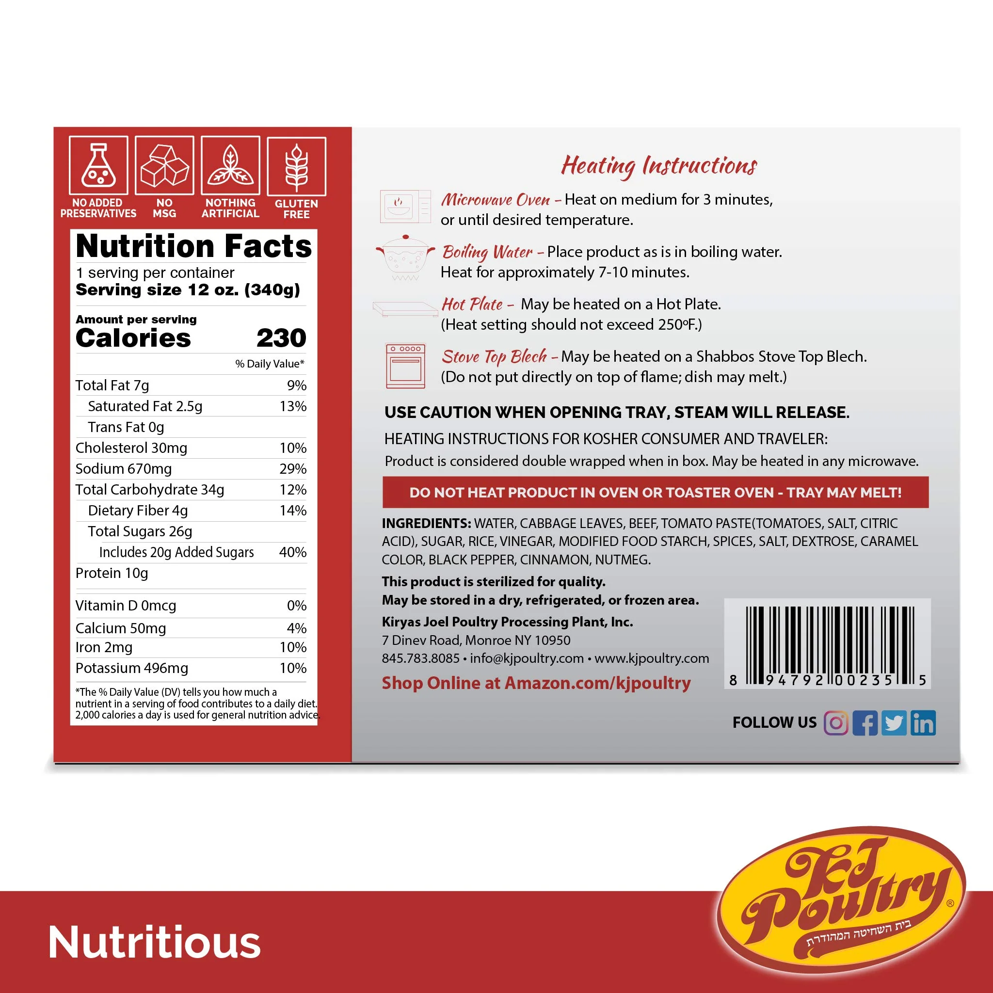 KJ Poultry Kosher, Gluten-Free Beef Stuffed Cabbage Rolls - 6 Pack - Image 6