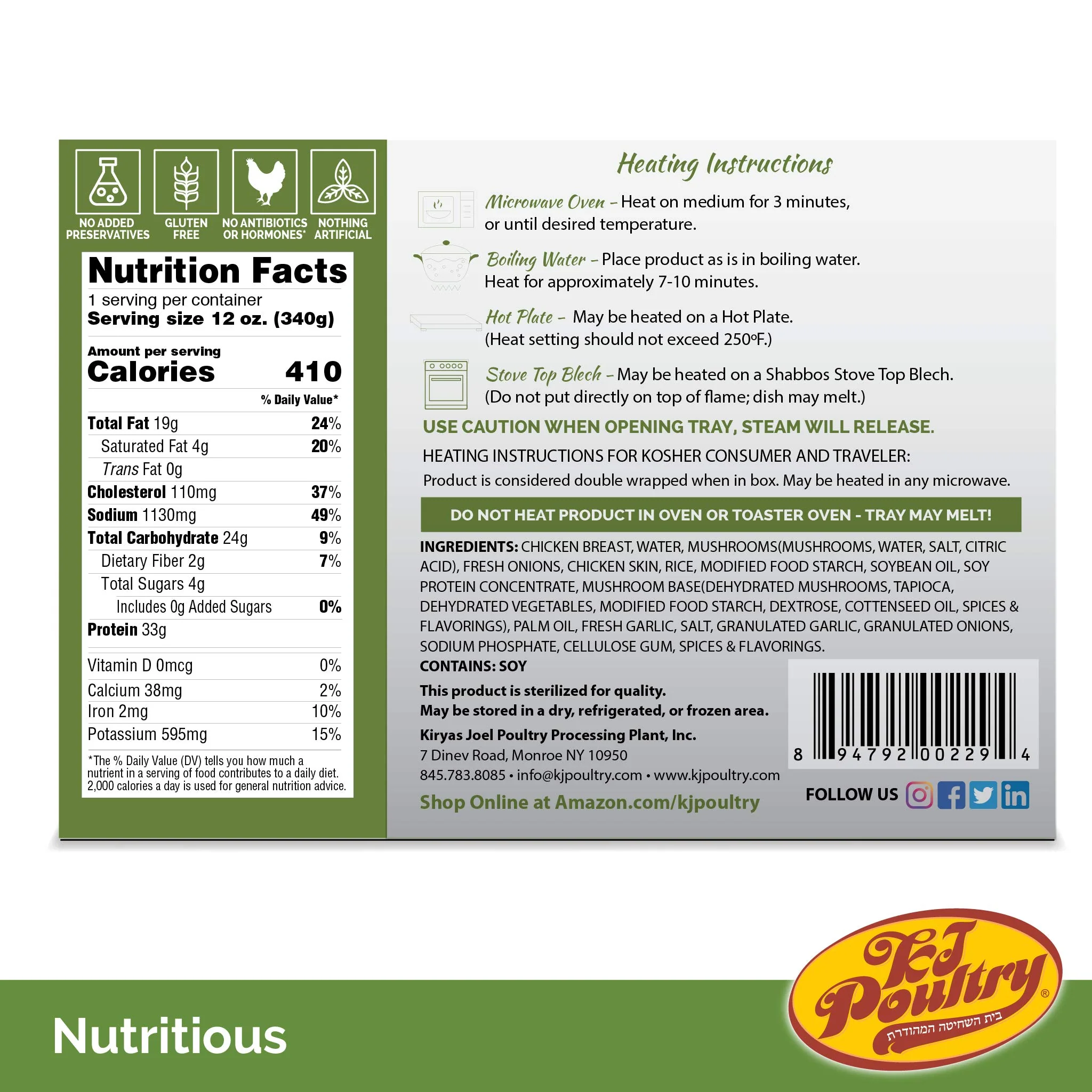 KJ Poultry Kosher MRE Meat Meals Ready to Eat, Gluten-Free Stuffed Chicken Breast Rice - 1 Pack - Image 6