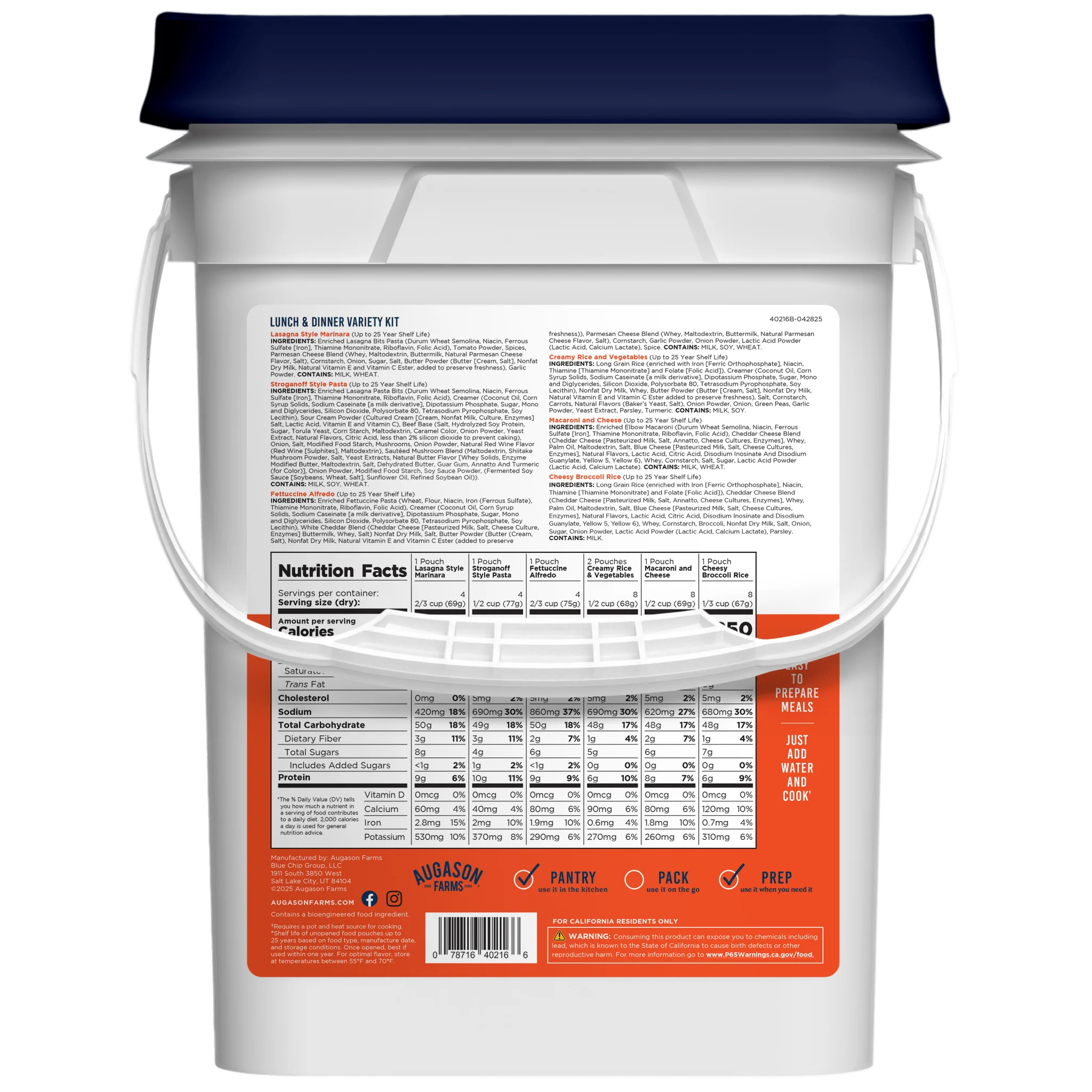 Lunch and Dinner Variety Pail, 122 Servings - Image 2