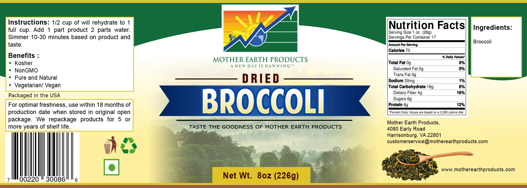Mother Earth Products - Dried Broccoli - Quart Jar - Image 3