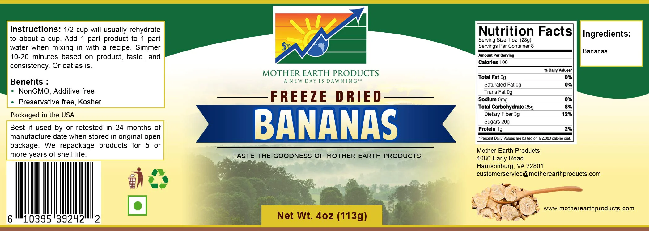 Mother Earth Products - Freeze-Dried Bananas - Quart Jar - Image 2