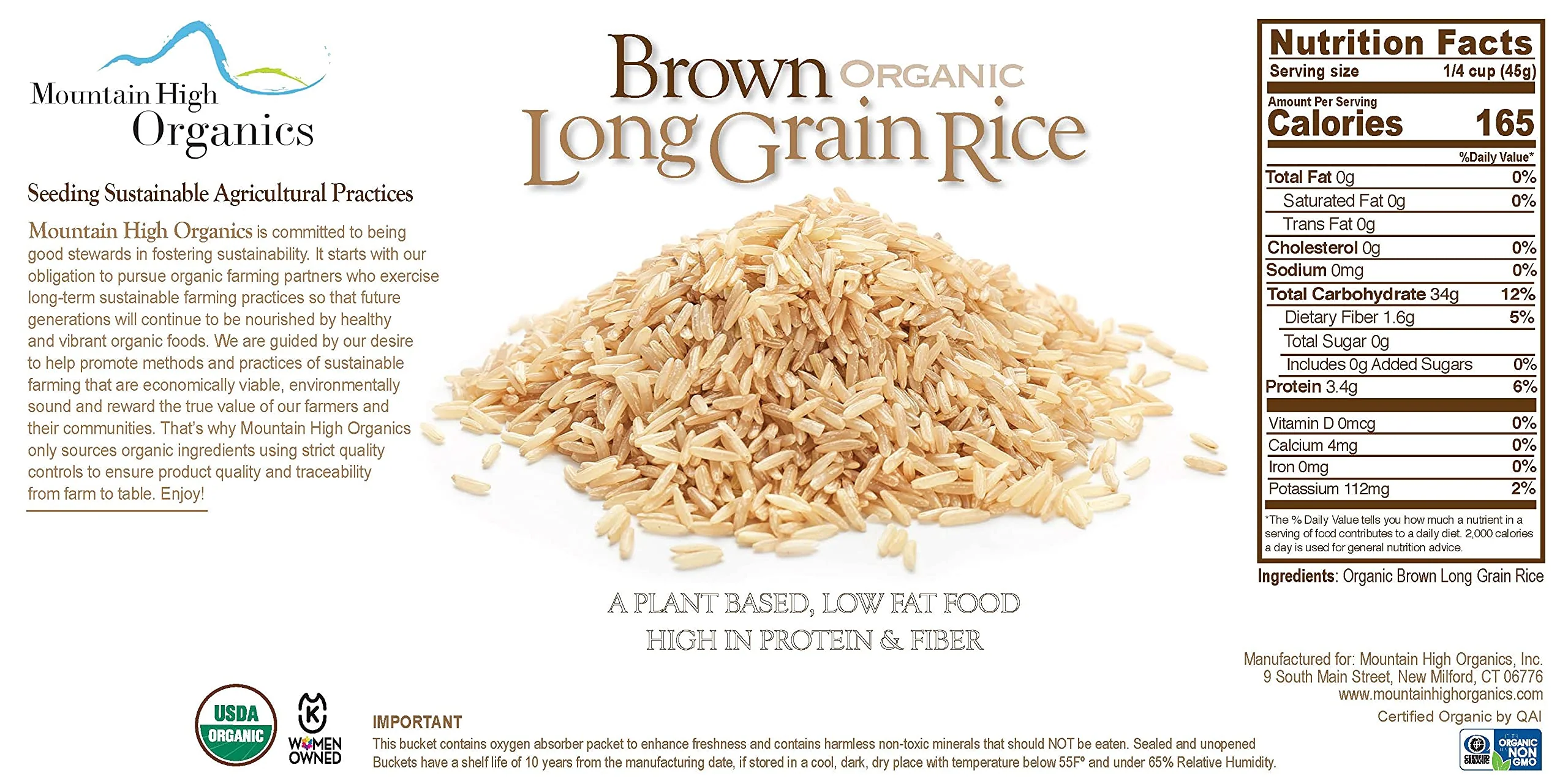 Mountain High Organics - Certified Organic Brown Long Grain Rice 6-Gallon/40lb Bucket - Image 3