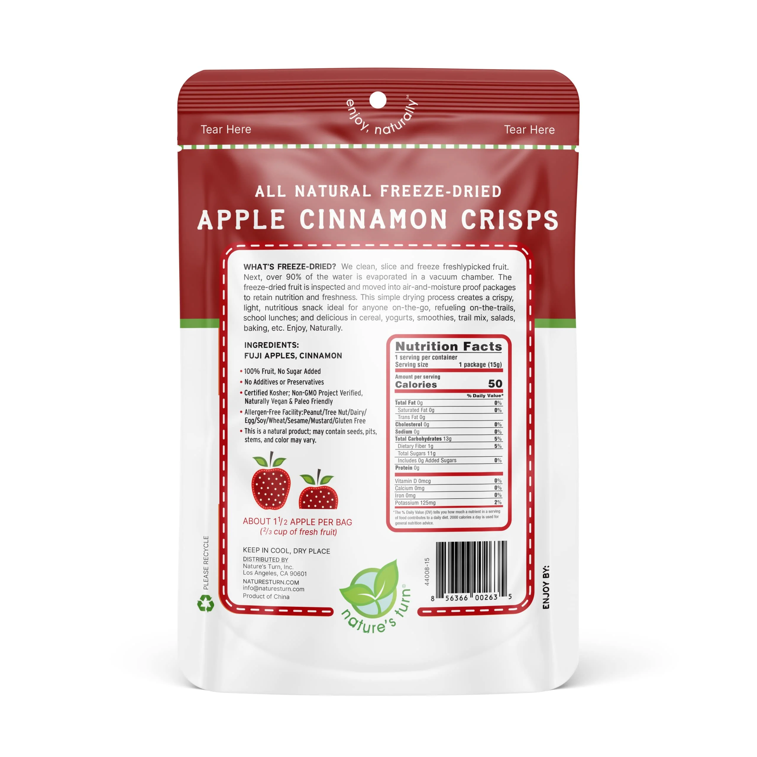 Nature’s Turn Freeze-Dried Fruit Snacks, Apple Cinnamon Crisps - Pack of 6 (0.53 oz Each) - Image 3