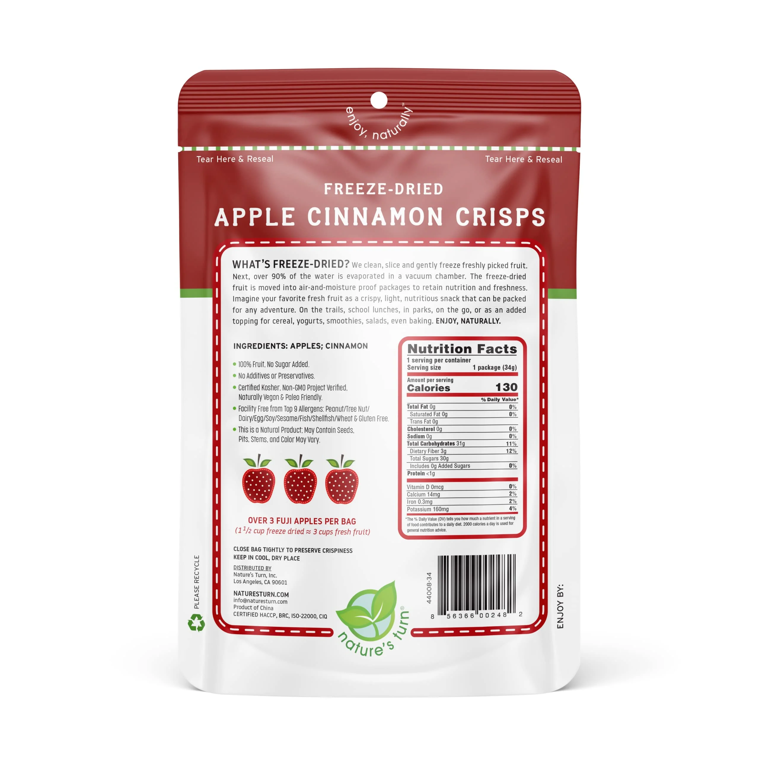 Nature’s Turn Freeze-Dried Fruit Snacks, Apple Cinnamon Crisps - Pack of 6 (1.2 oz Each) - Image 3