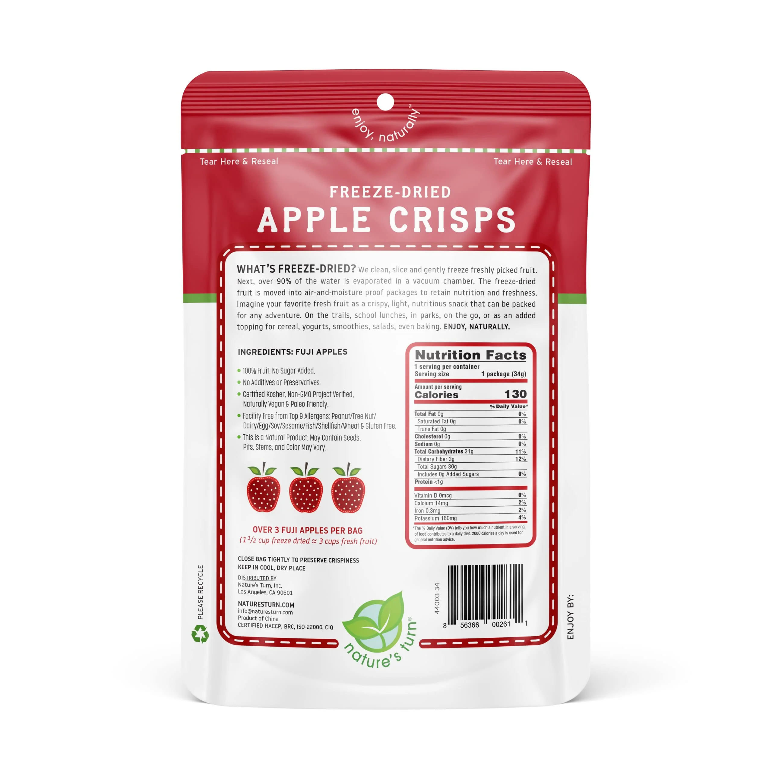 Nature’s Turn Freeze-Dried Fruit Snacks, Apple Crisps - Pack of 6 (1.2 oz Each) - Image 3