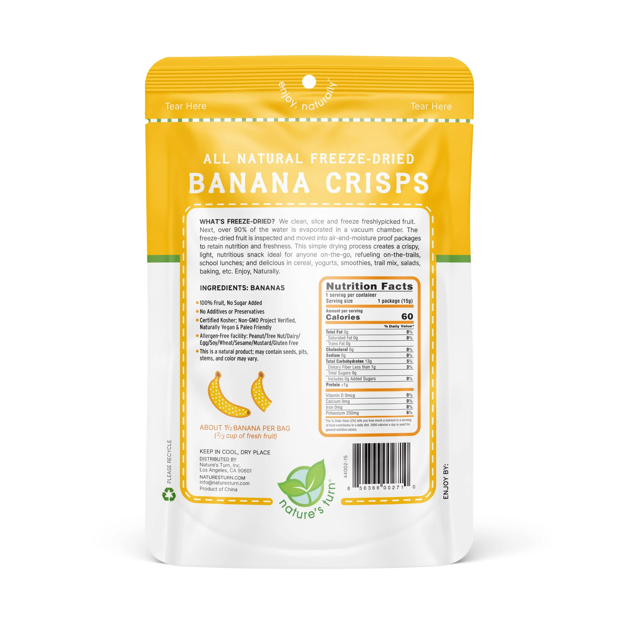Nature’s Turn Freeze-Dried Fruit Snacks, Banana Crisps - Pack of 6 (0.53 oz Each) - Image 3