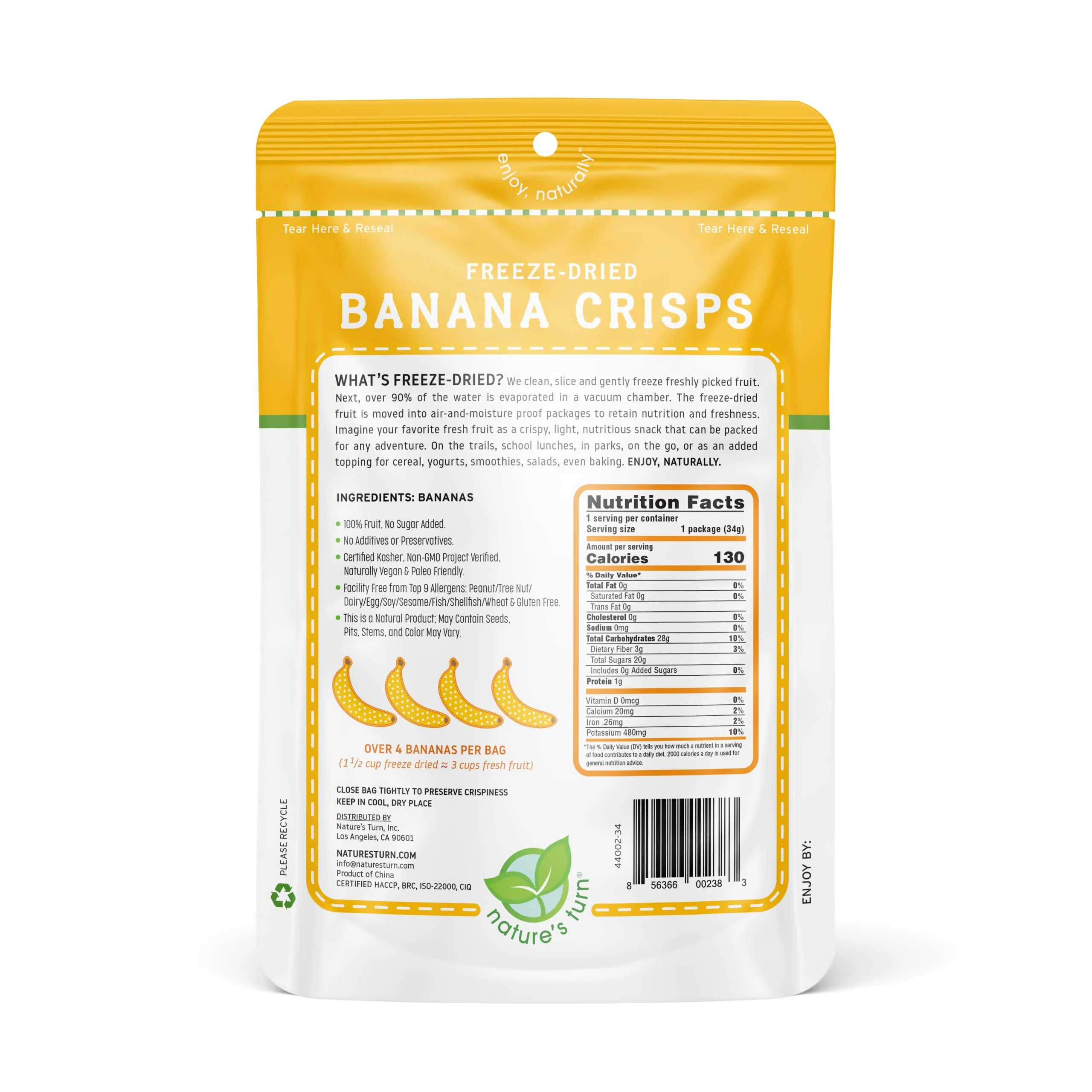 Nature’s Turn Freeze-Dried Fruit Snacks, Banana Crisps - Pack of 6 (1.2 oz Each) - Image 3