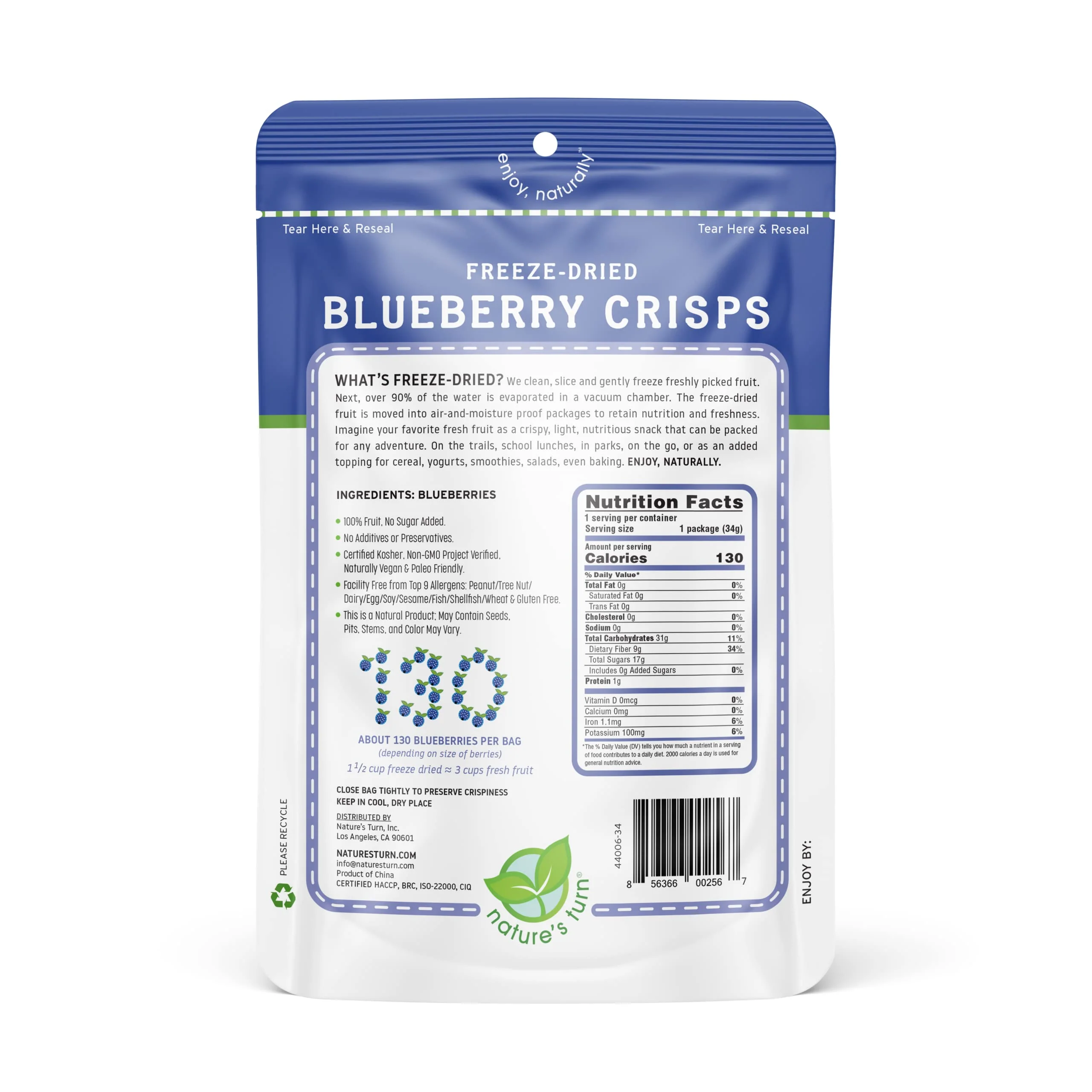 Nature’s Turn Freeze-Dried Fruit Snacks, Blueberry Crisps - Pack of 6 (1.2 oz Each) - Image 3