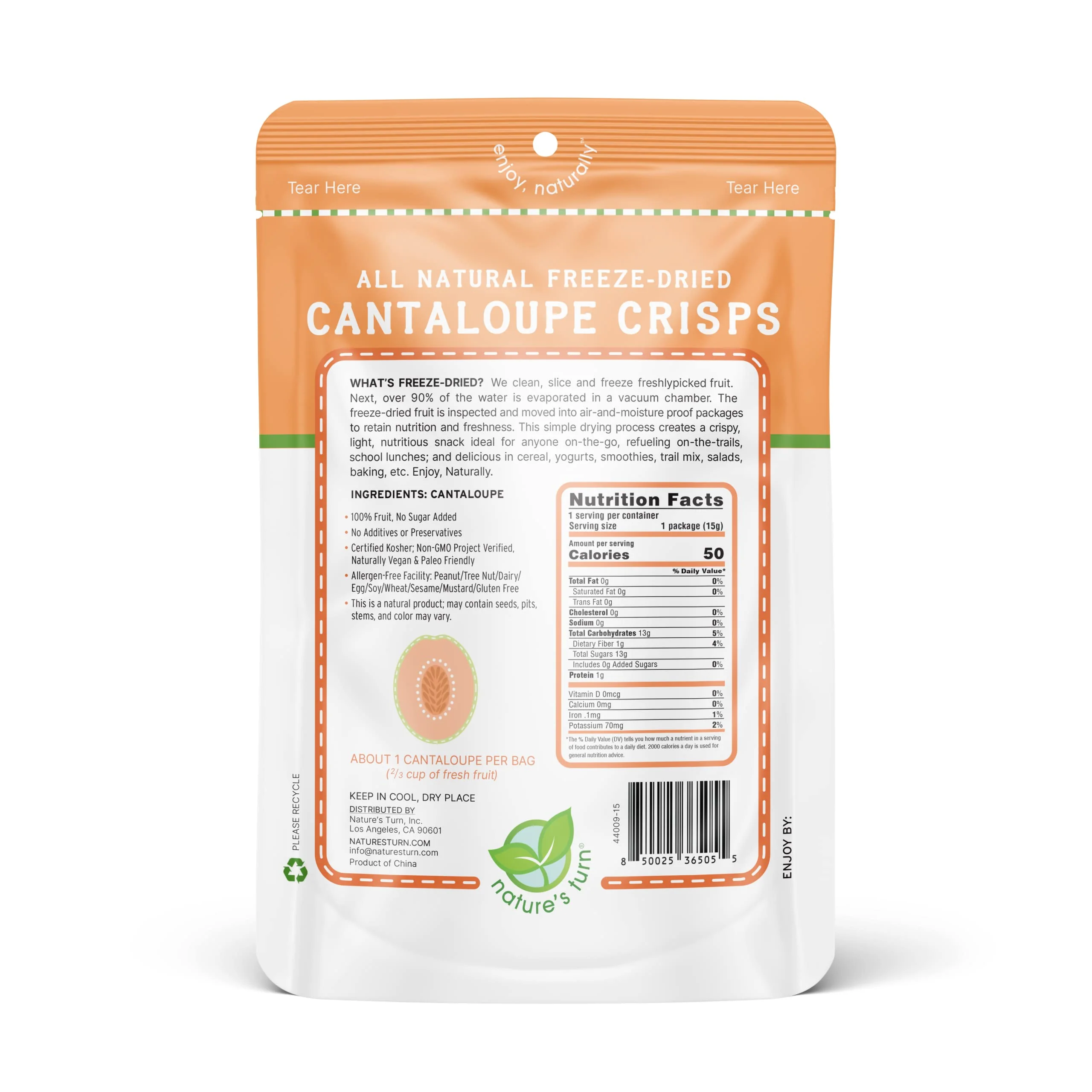 Nature’s Turn Freeze-Dried Fruit Snacks, Cantaloupe Crisps - Pack of 6 (0.53 oz Each) - Image 3