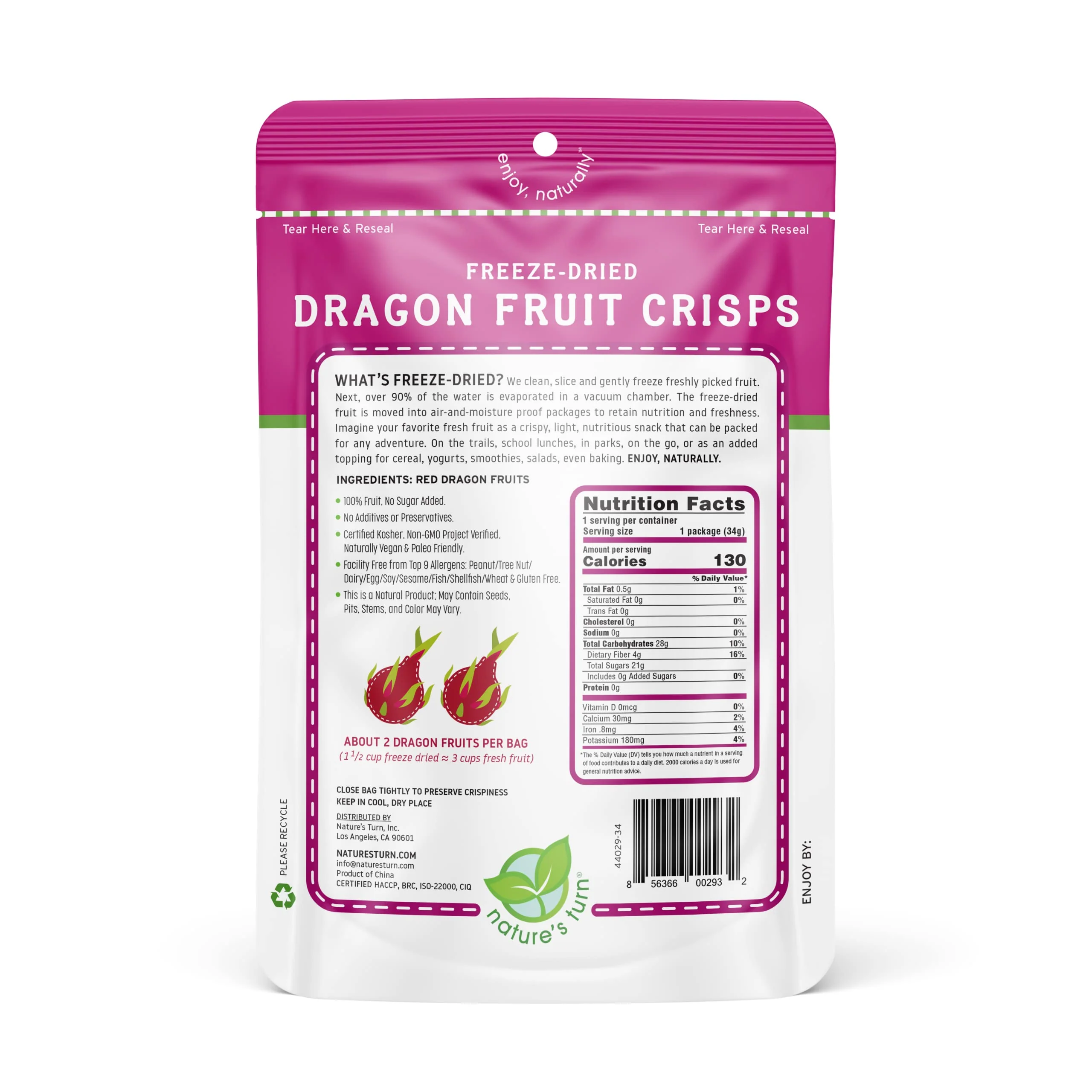 Nature’s Turn Freeze-Dried Fruit Snacks, Dragon Fruit Crisps - Pack of 6 (1.2 oz Each) - Image 3