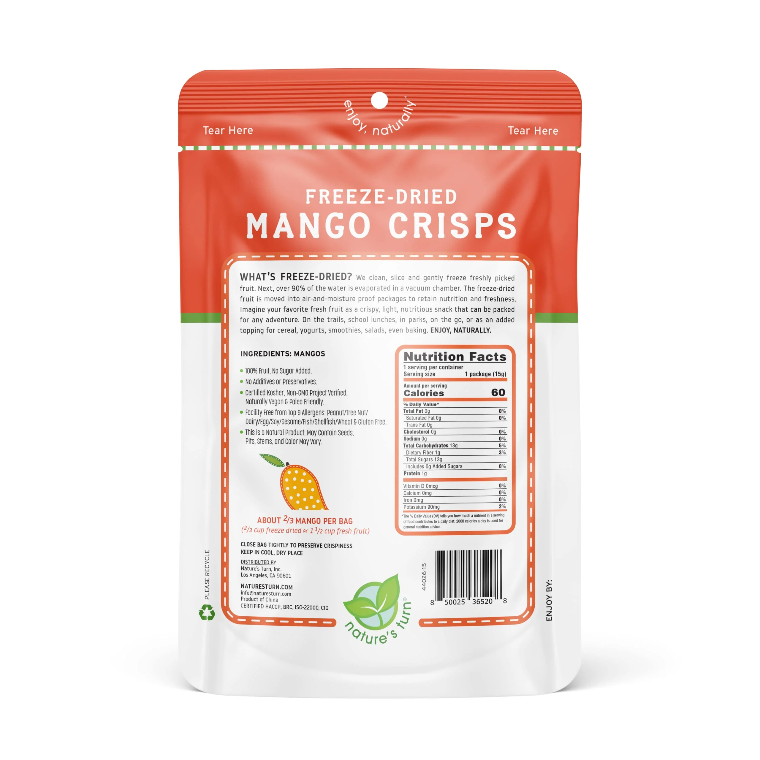 Natureās Turn Freeze-Dried Fruit Snacks, Mango Crisps - Pack of 12 (0.53 oz Each) - Image 3
