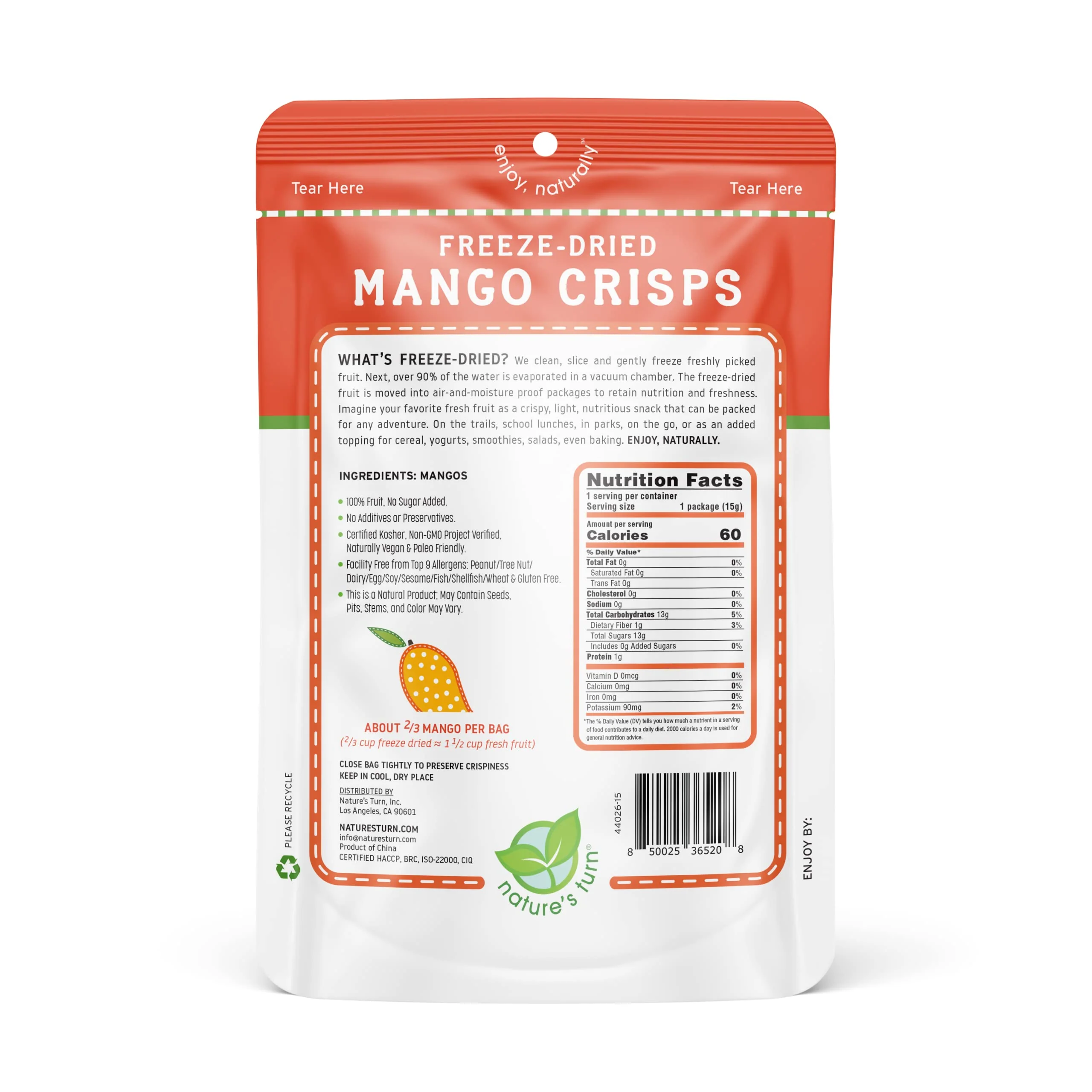 Nature’s Turn Freeze-Dried Fruit Snacks, Mango Crisps - Pack of 6 (0.53 oz Each) - Image 3
