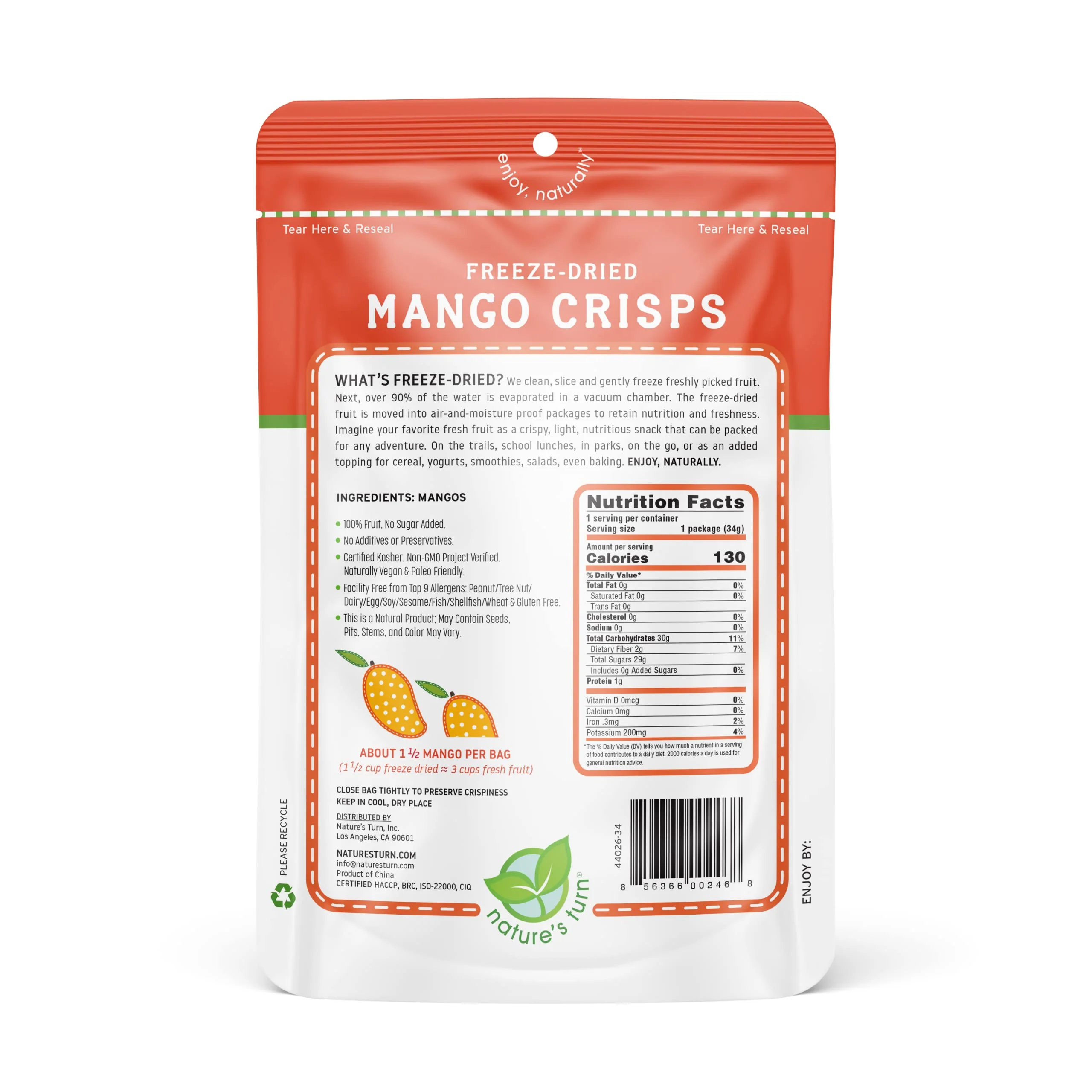 Nature’s Turn Freeze-Dried Fruit Snacks, Mango Crisps - Pack of 6 (1.2 oz Each) - Image 3