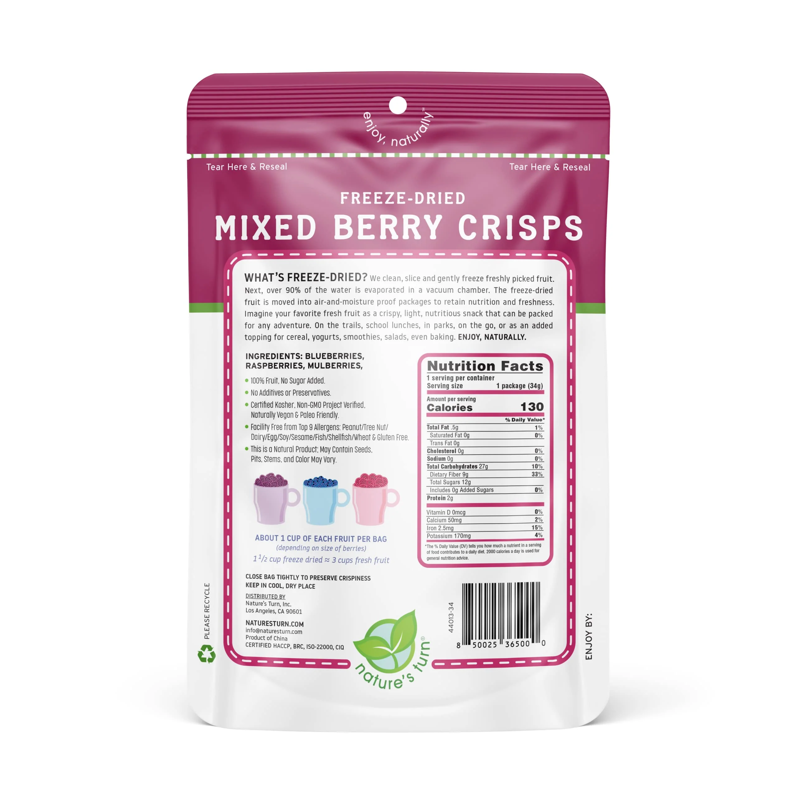 Nature’s Turn Freeze-Dried Fruit Snacks, Mixed Berry Crisps - Pack of 6 (1.2 oz Each) - Image 3