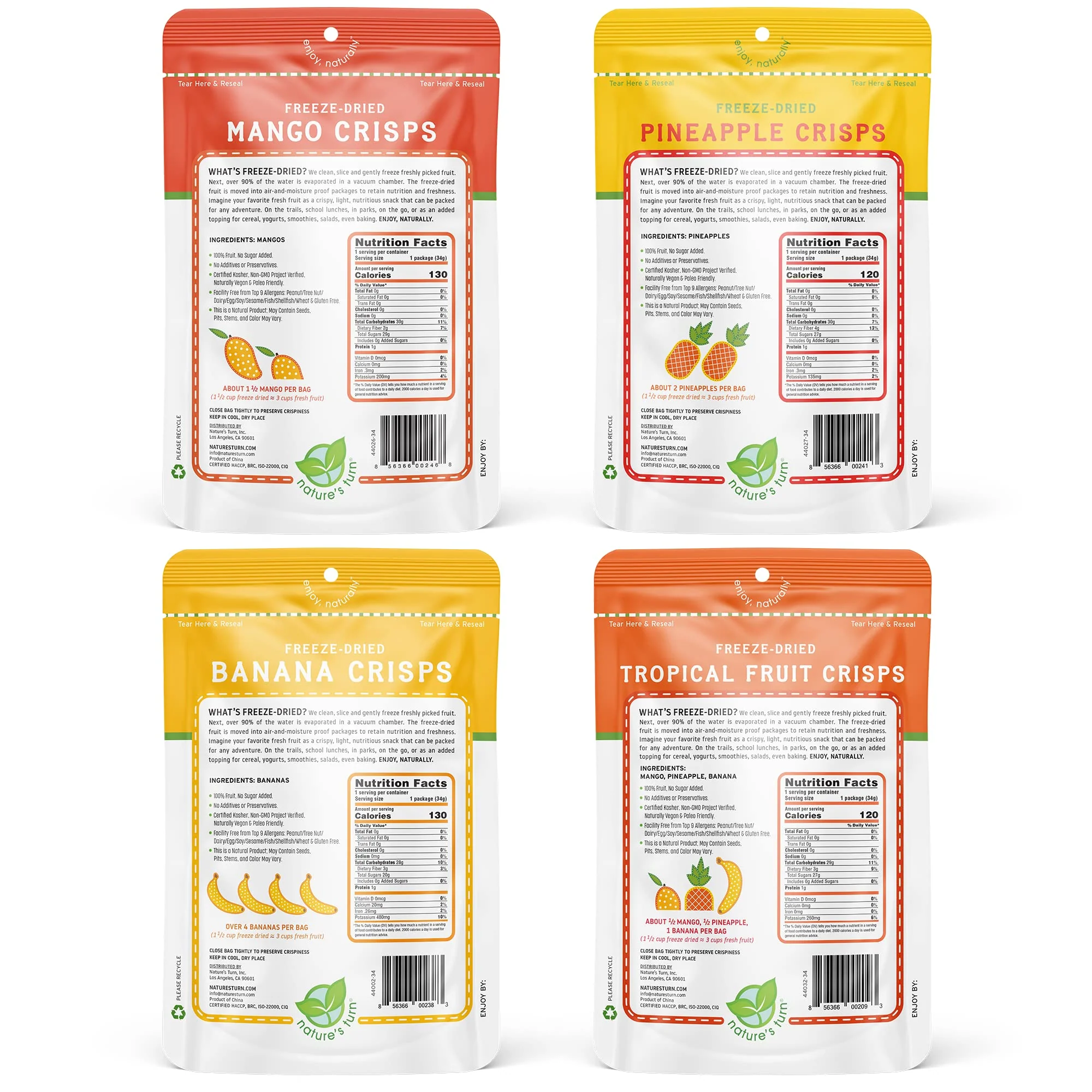 Nature’s Turn Freeze-Dried Fruit Snacks, Mixed Tropical (Mango, Pineapple, Banana) Fruit Crisps - Pack of 4 (1.2 oz Each) - Image 2