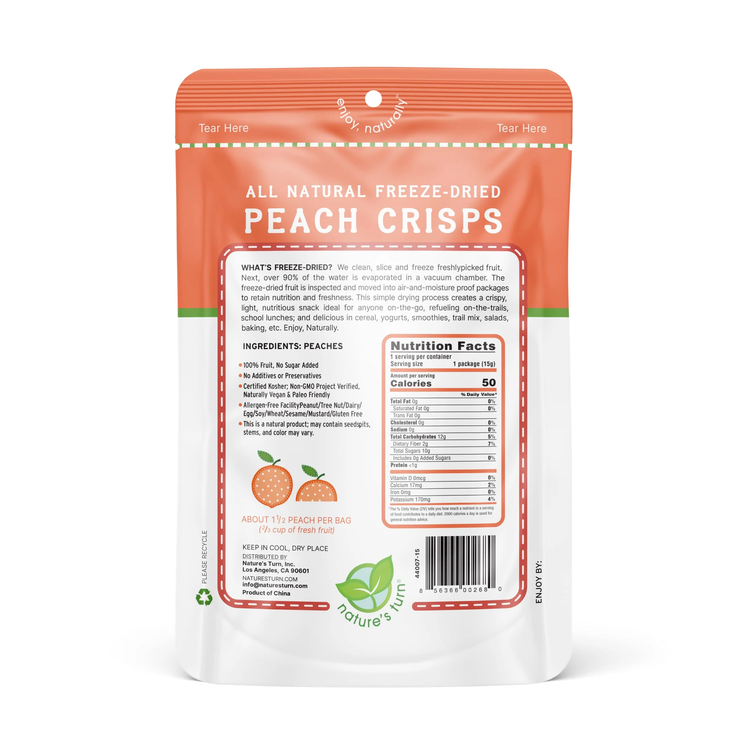 Nature’s Turn Freeze-Dried Fruit Snacks, Peach Crisps - Pack of 6 (0.53 oz Each) - Image 3