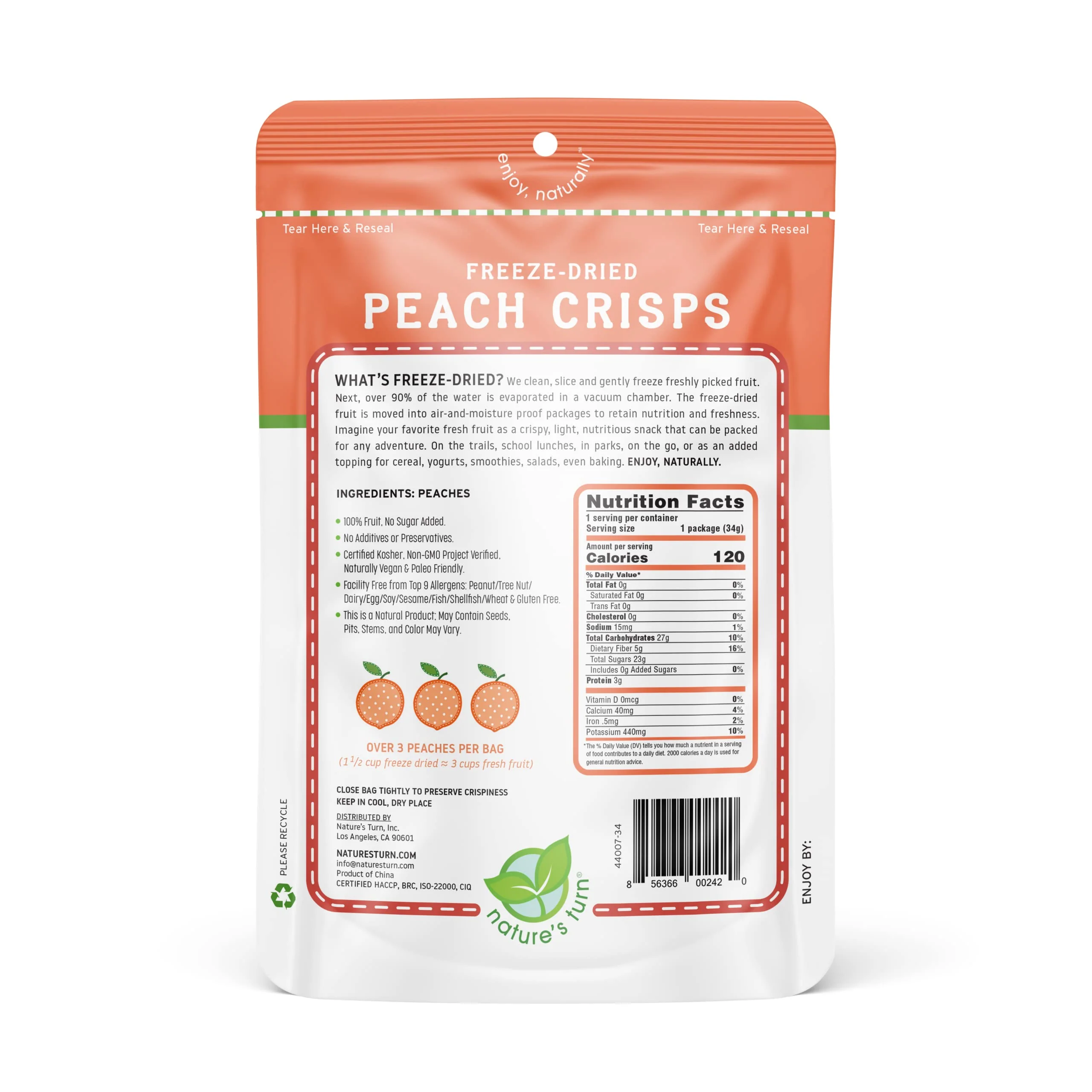 Nature’s Turn Freeze-Dried Fruit Snacks, Peach Crisps - Pack of 6 (1.2 oz Each) - Image 3