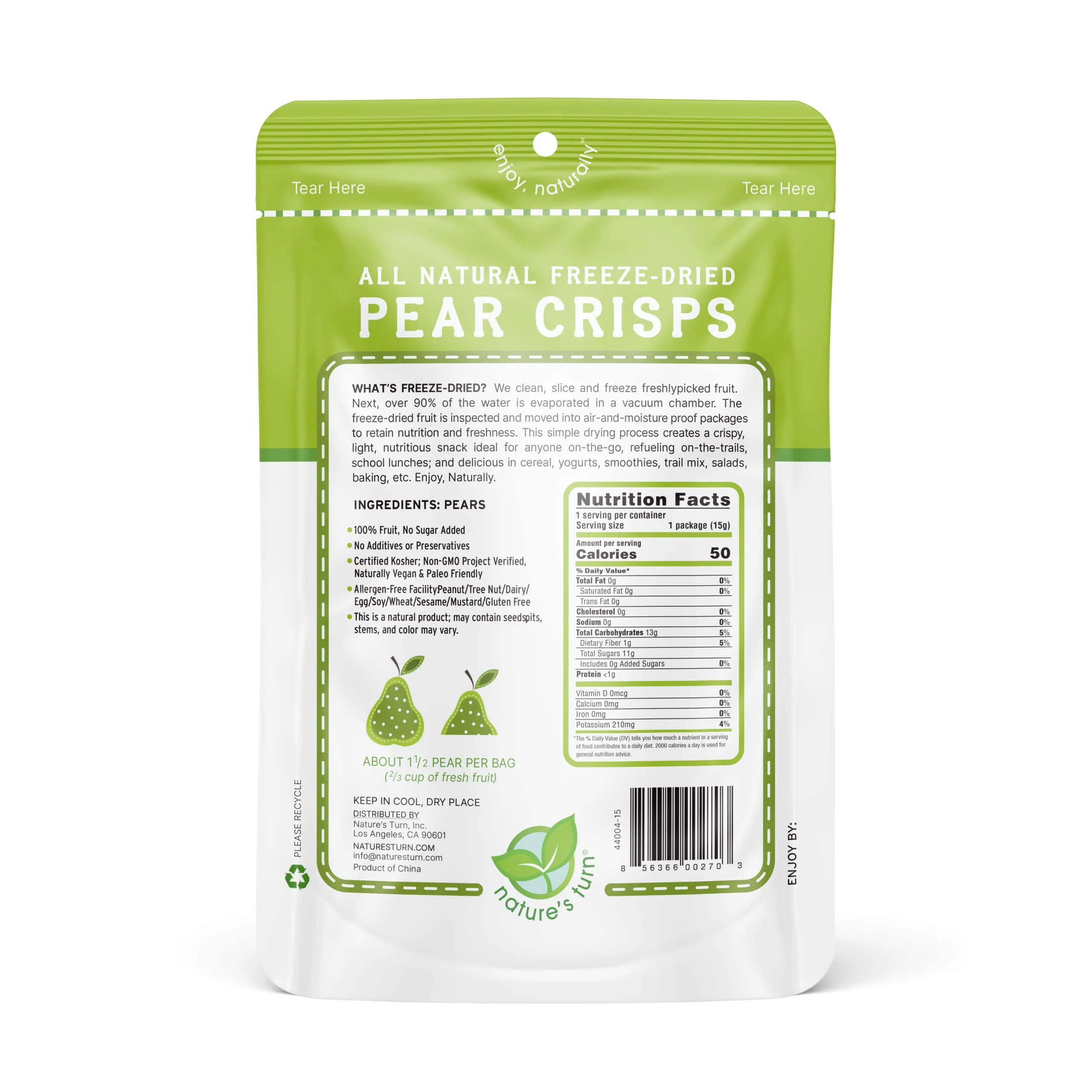 Nature’s Turn Freeze-Dried Fruit Snacks, Pear Crisps - Pack of 6 (0.53 oz Each) - Image 3