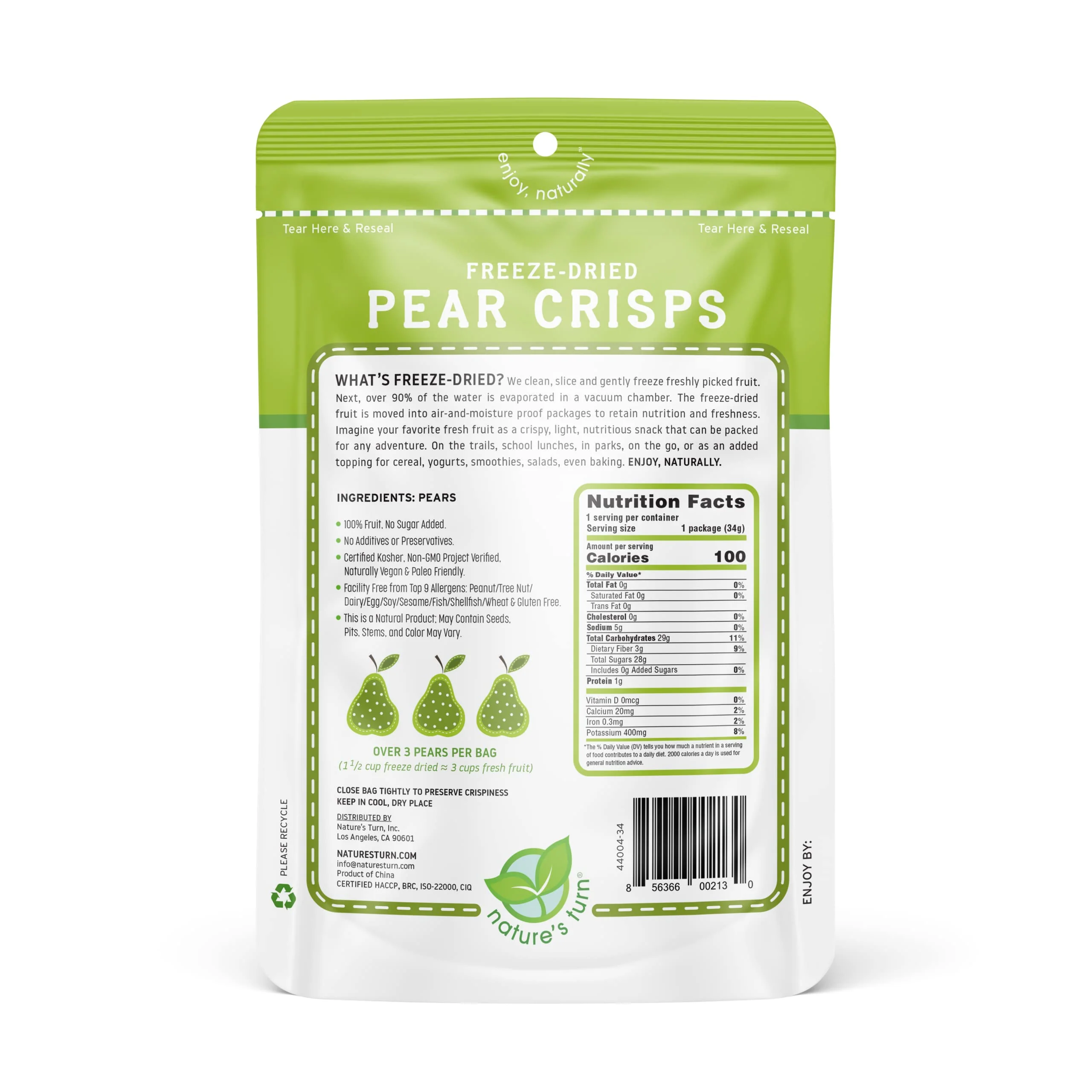 Nature’s Turn Freeze-Dried Fruit Snacks, Pear Crisps - Pack of 6 (1.2 oz Each) - Image 3