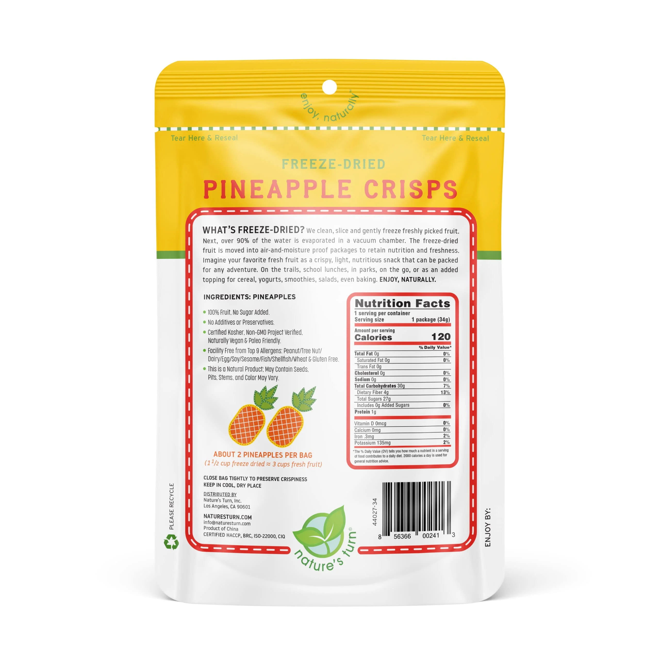 Nature’s Turn Freeze-Dried Fruit Snacks, Pineapple Crisps - Pack of 6 (1.2 oz Each) - Image 3