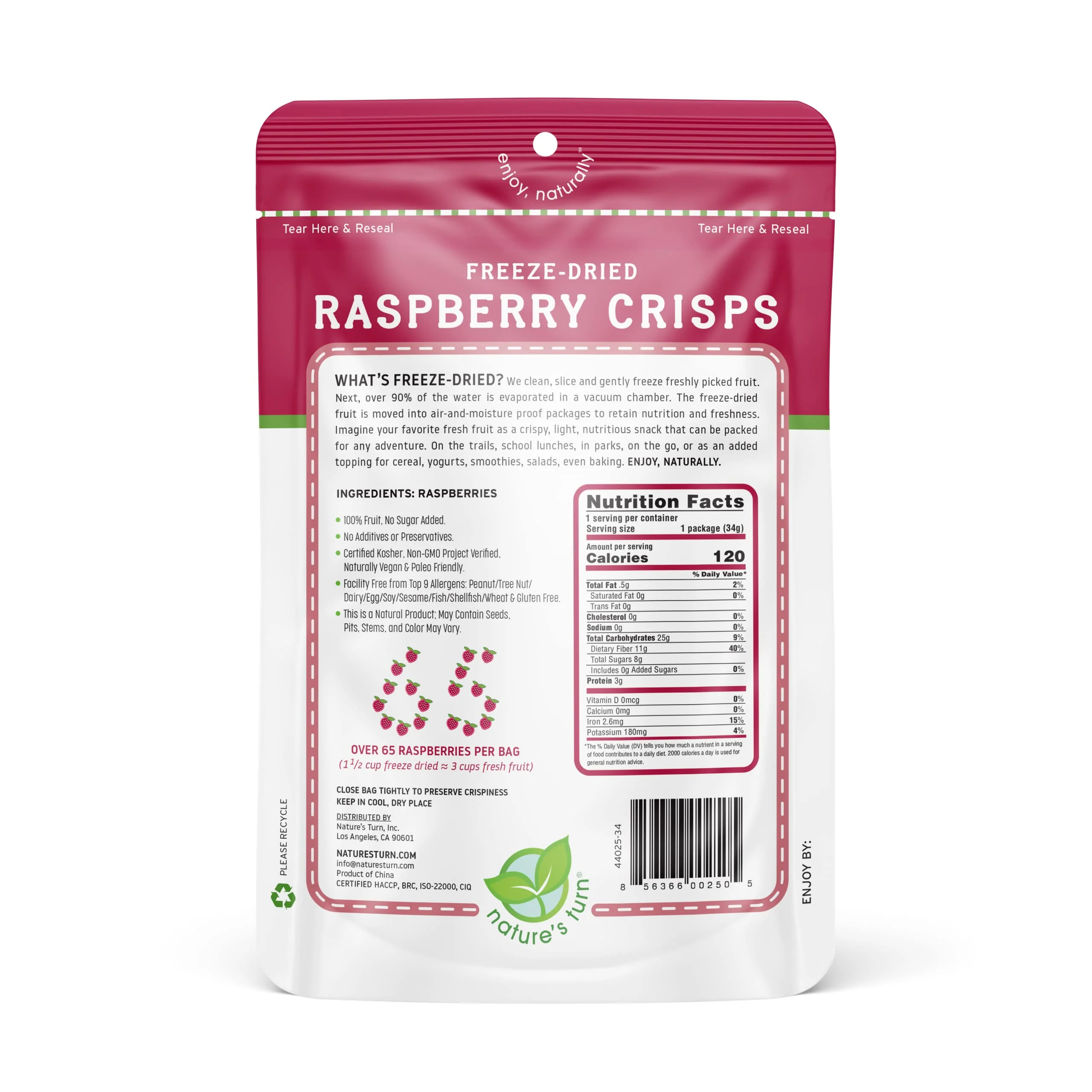 Nature’s Turn Freeze-Dried Fruit Snacks, Raspberry Crisps, Pack of 6 (1.2 oz Each) 1.2 Ounce (Pack of 6) - Image 3