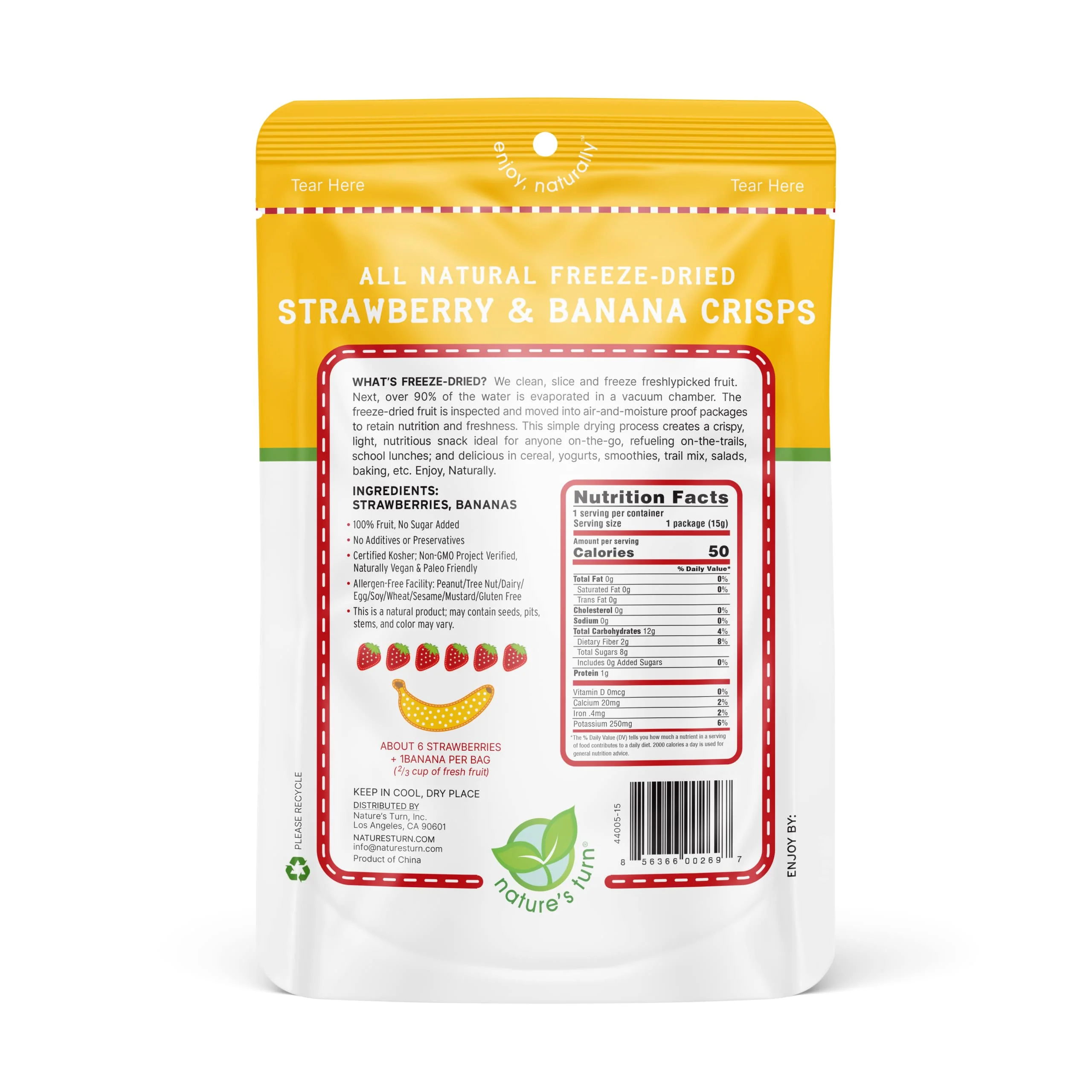 Nature’s Turn Freeze-Dried Fruit Snacks, Strawberry Banana Crisps - Pack of 6 (0.53 oz Each) - Image 3