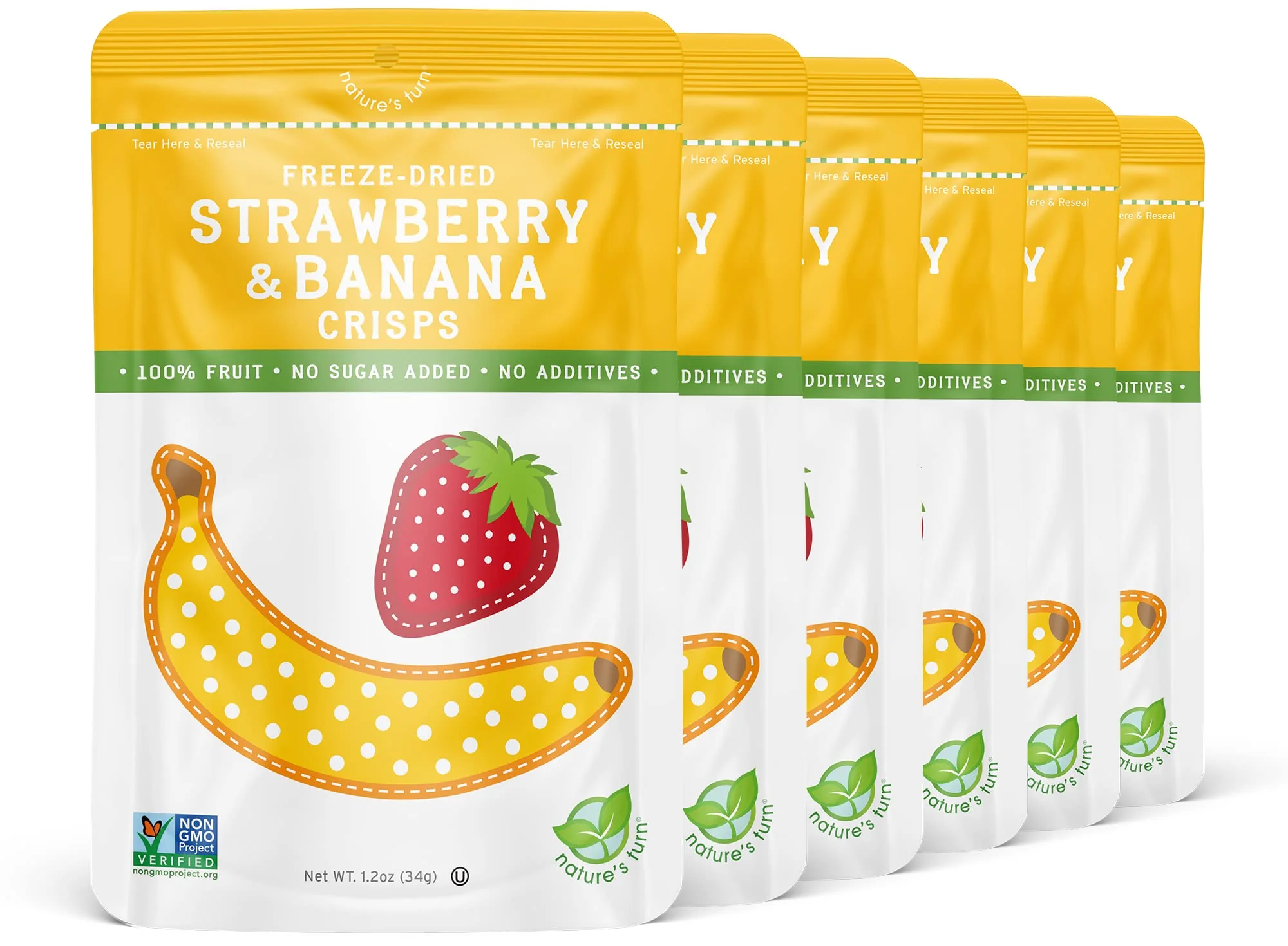 Natureās Turn Freeze-Dried Fruit Snacks, Strawberry Banana Crisps - Pack of 6 (1.2 oz Each)