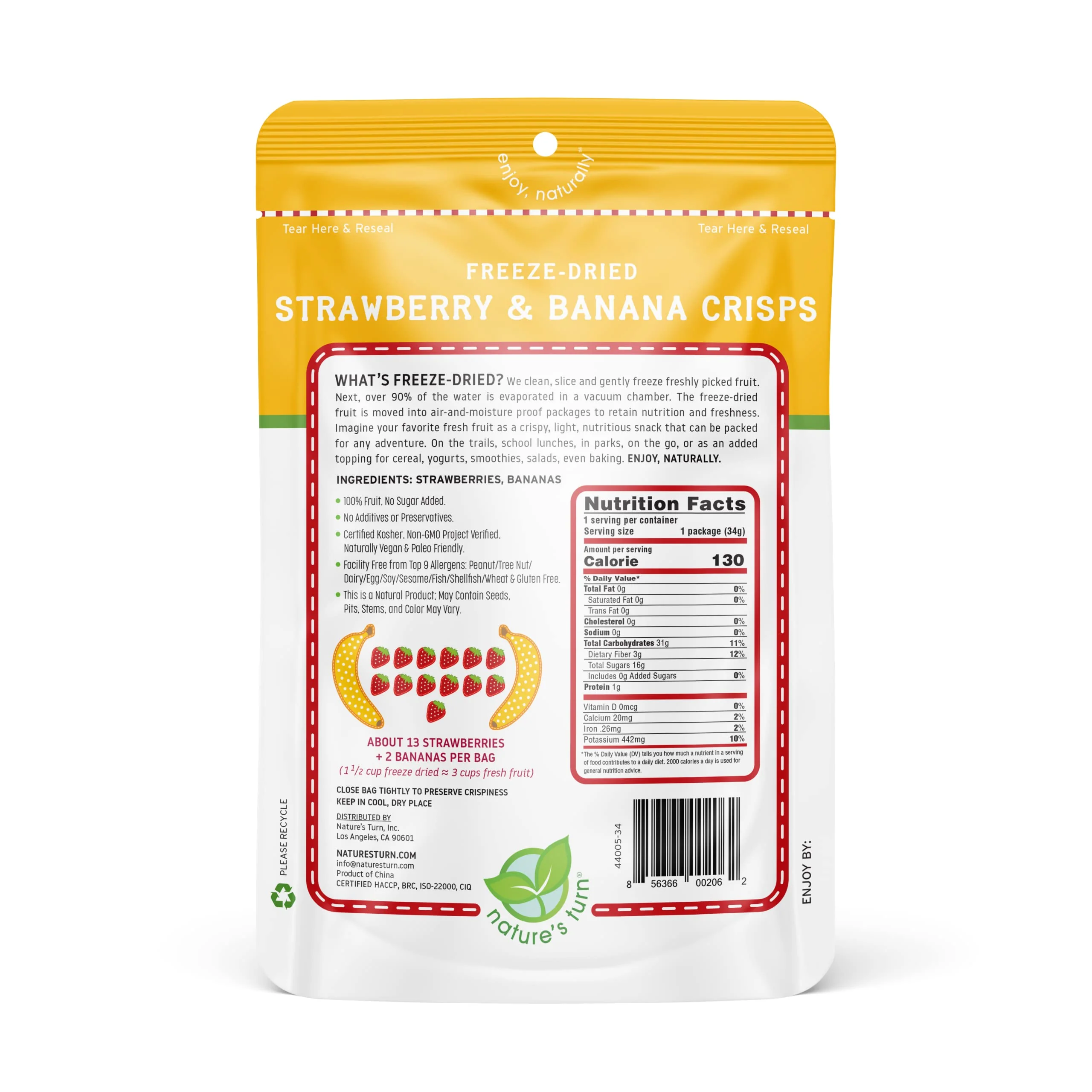 Natureās Turn Freeze-Dried Fruit Snacks, Strawberry Banana Crisps - Pack of 6 (1.2 oz Each) - Image 3