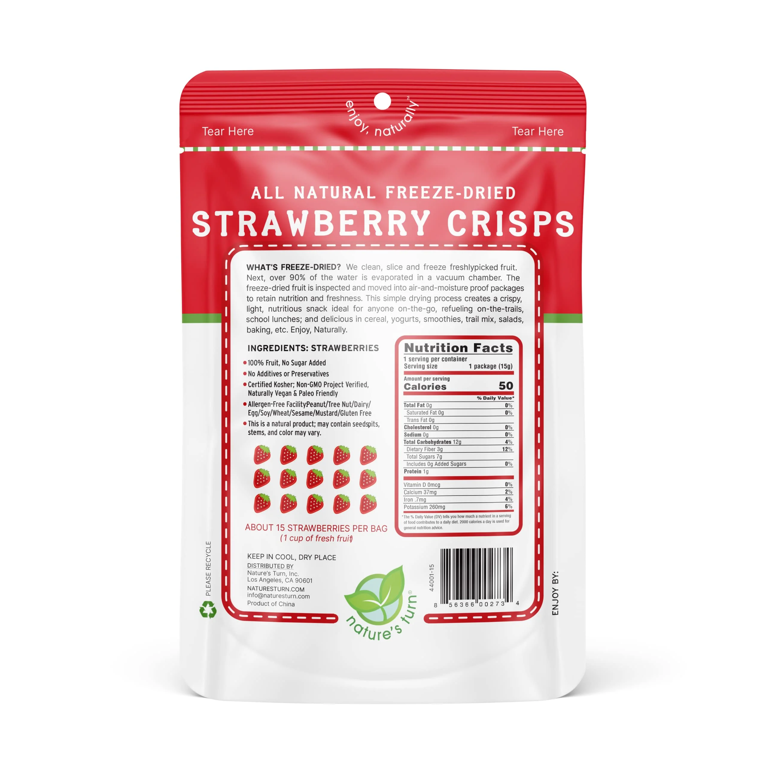 Nature’s Turn Freeze-Dried Fruit Snacks, Strawberry Crisps - Pack of 12 (0.53 oz Each) - Image 3
