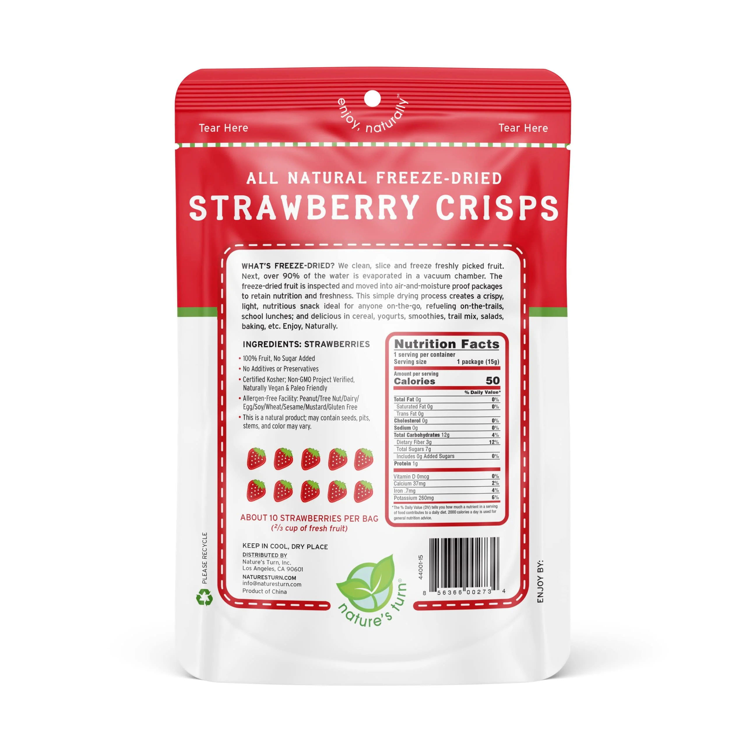 Nature’s Turn Freeze-Dried Fruit Snacks, Strawberry Crisps - Pack of 6 (0.53 oz Each) - Image 3