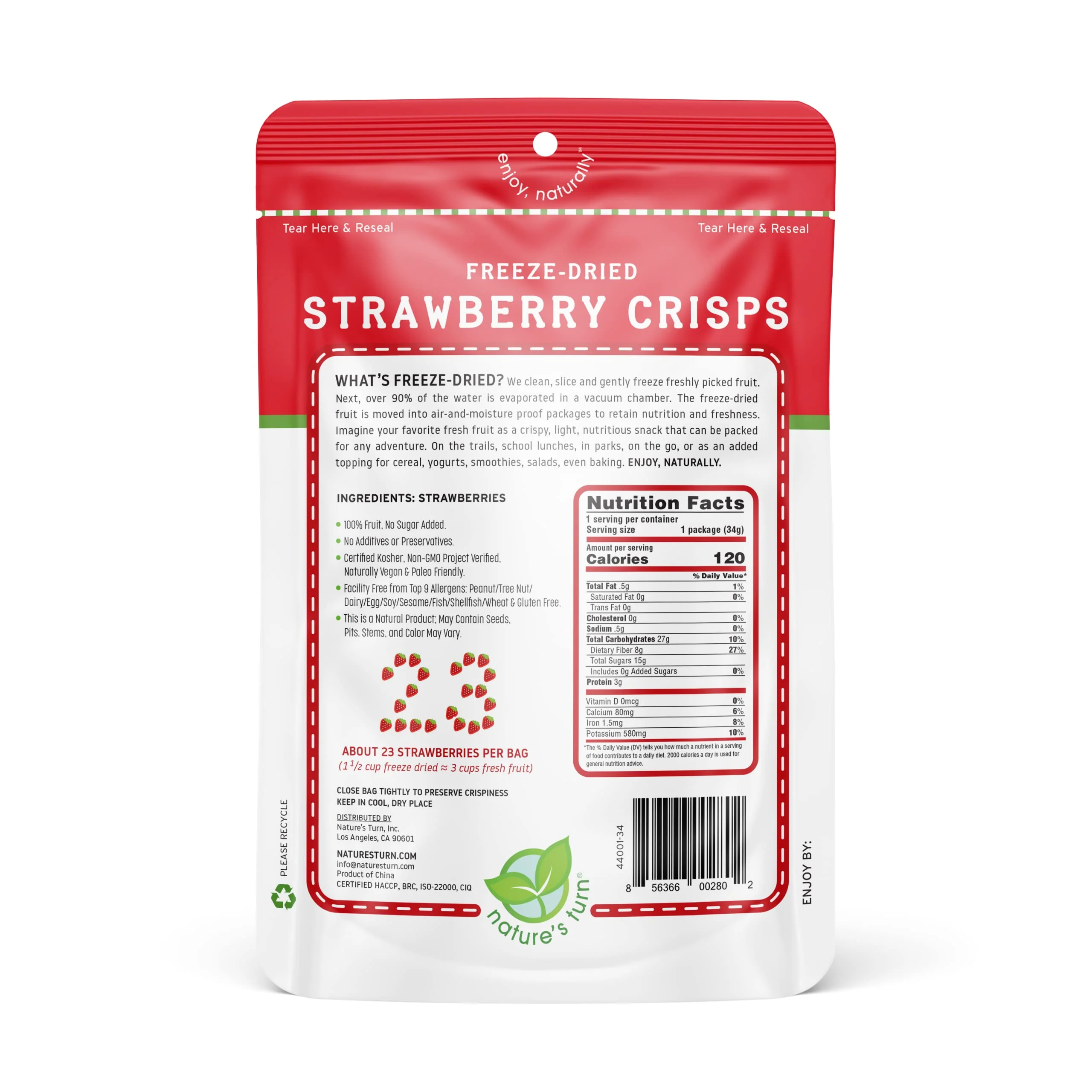 Nature’s Turn Freeze-Dried Fruit Snacks, Strawberry Crisps - Pack of 6 (1.2 oz Each) - Image 3