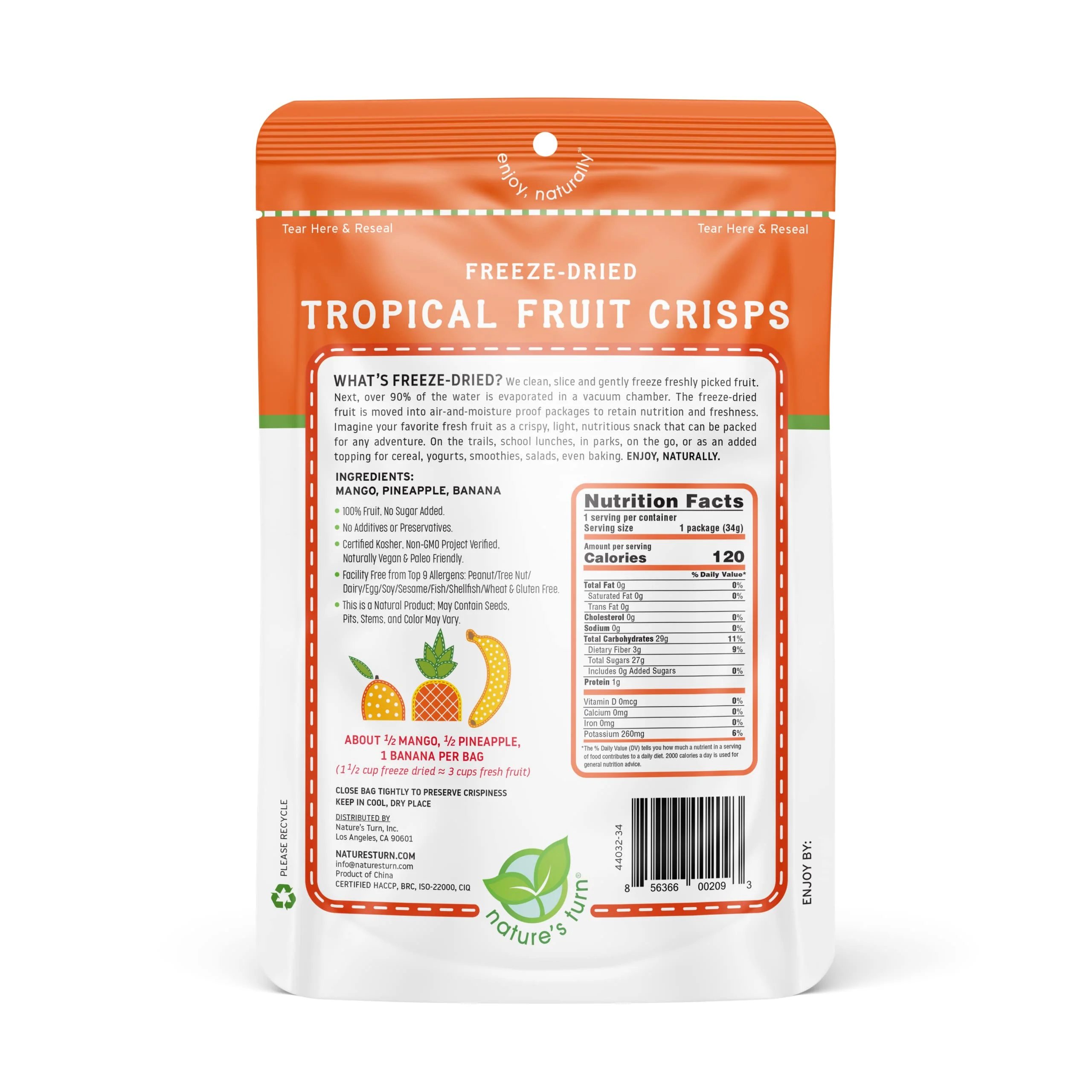 Nature’s Turn Freeze-Dried Fruit Snacks, Tropical Crisps - Pack of 6 (1.2 oz Each) - Image 3