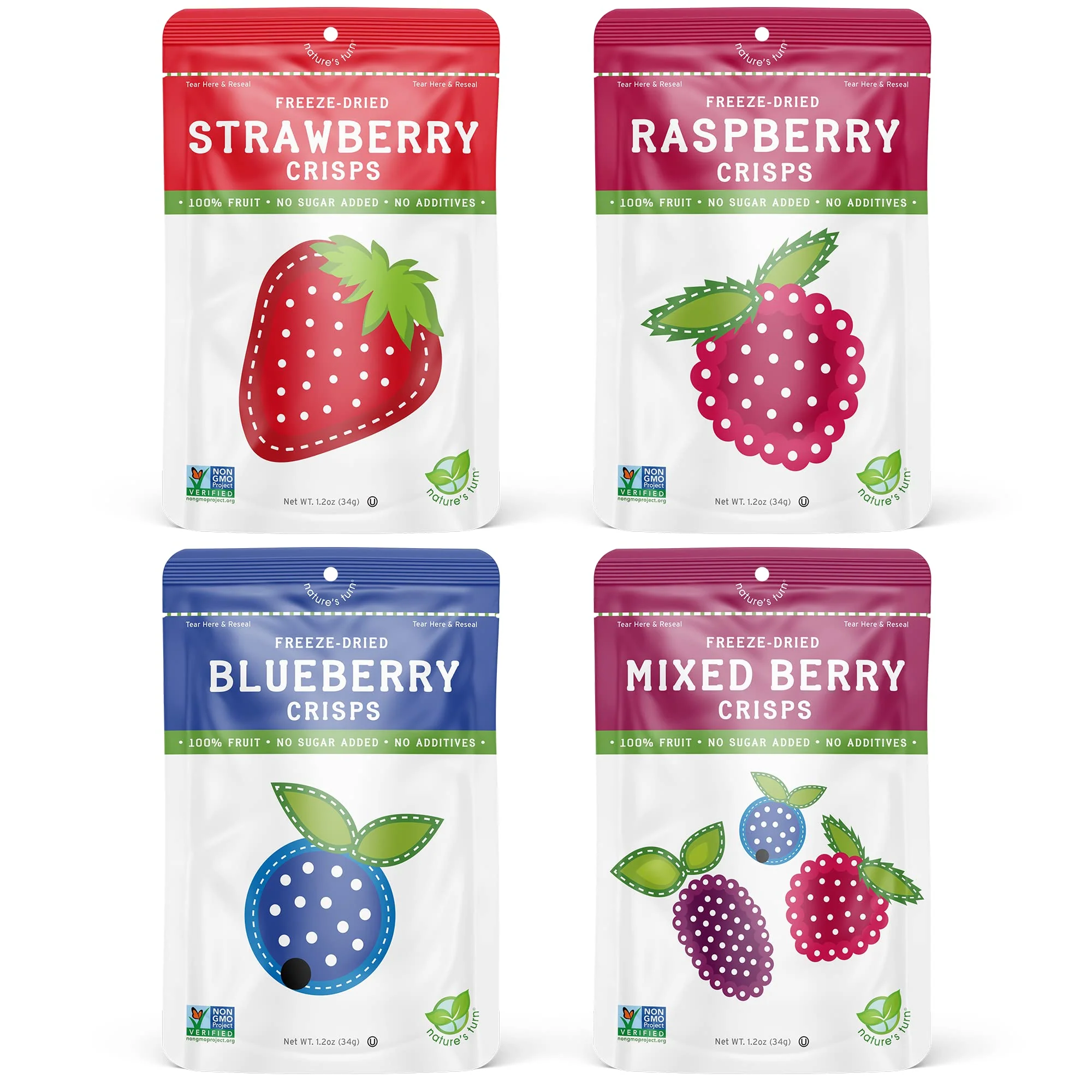 Nature’s Turn Freeze-Dried Fruit Snacks, Very Berry Variety Crisps - Pack of 4 (1.2 oz Each)