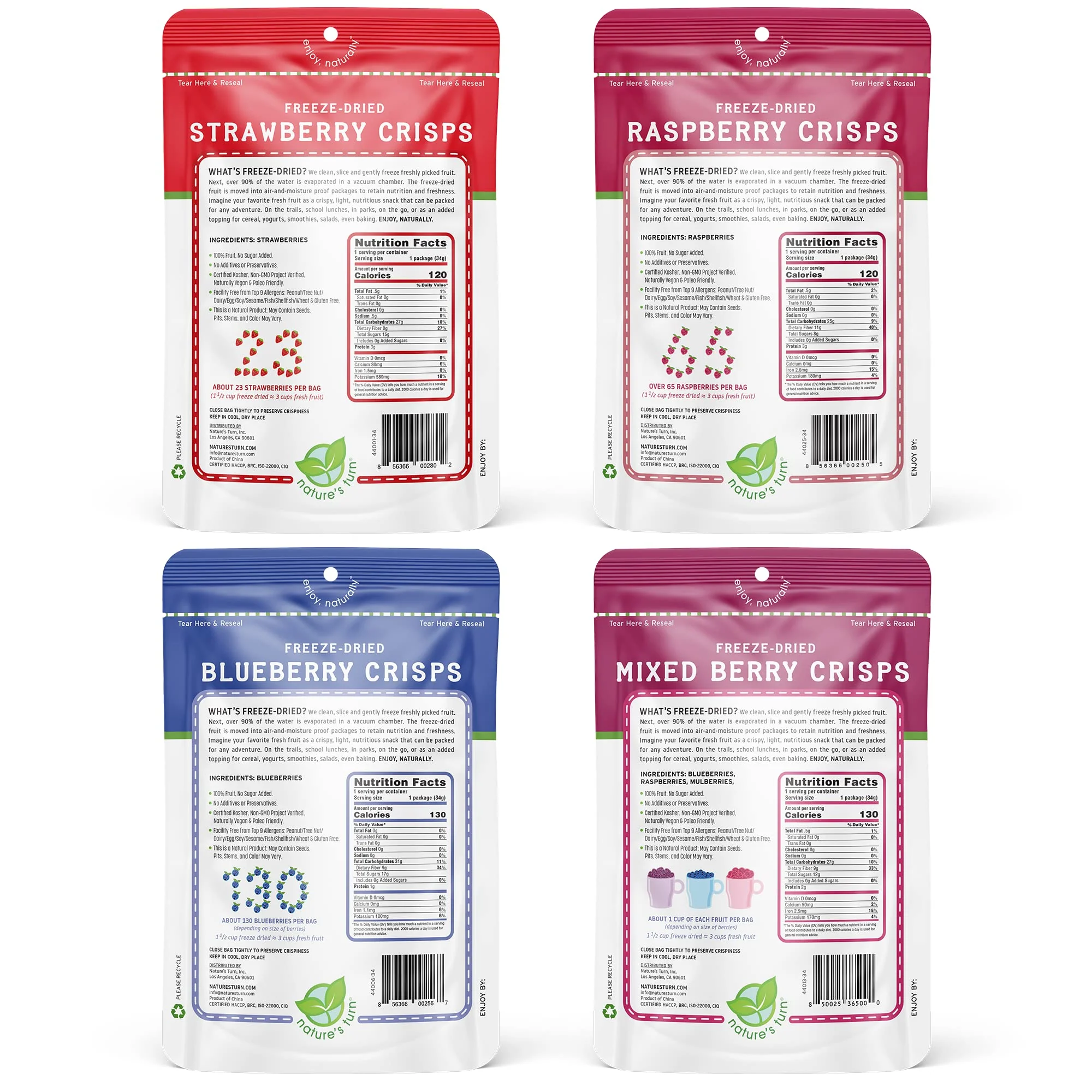 Nature’s Turn Freeze-Dried Fruit Snacks, Very Berry Variety Crisps - Pack of 4 (1.2 oz Each) - Image 2