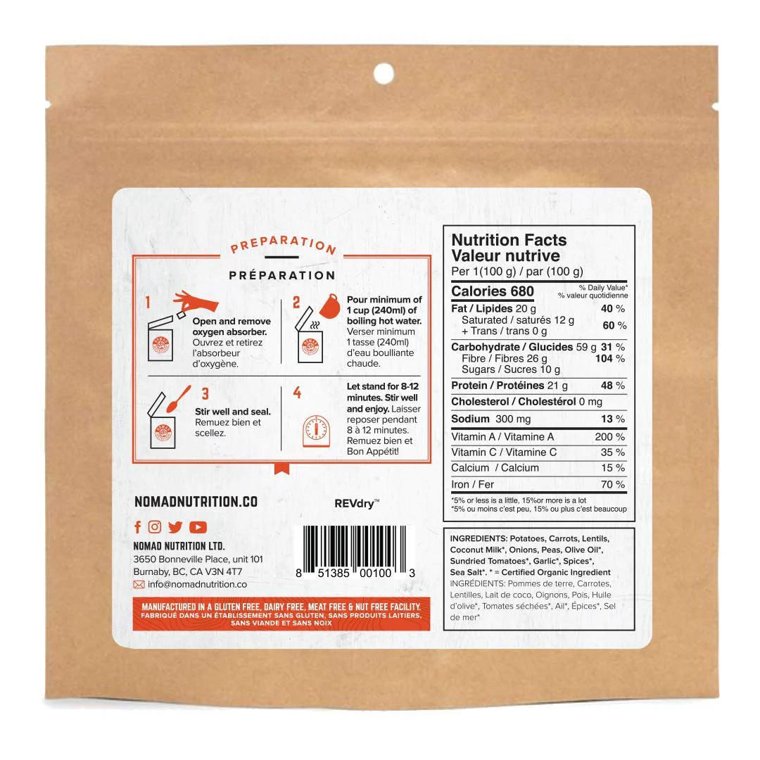 Nomad Nutrition - Indian Red Lentil Stew - Plant-Based Dehydrated Meal - Single Pack - Image 6