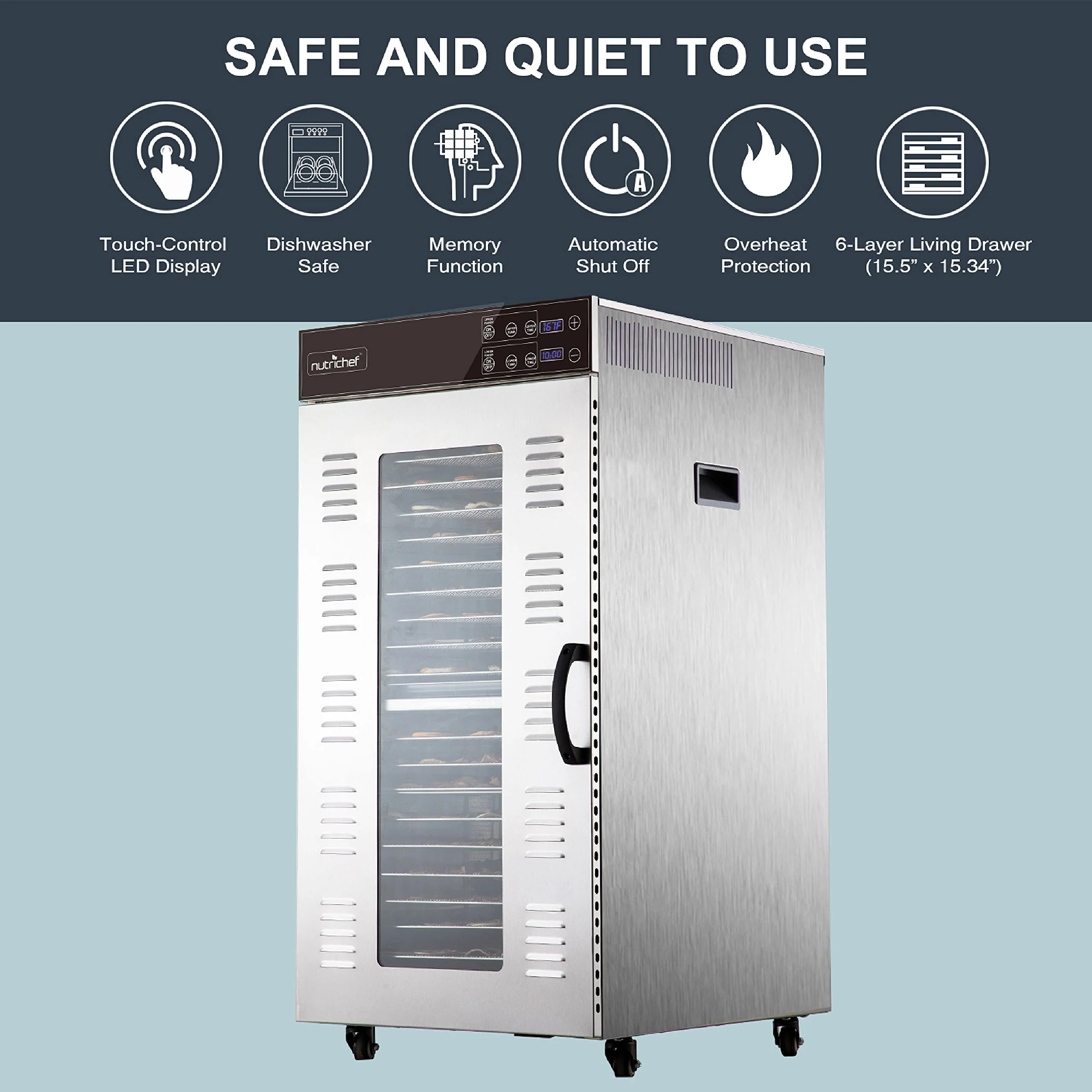 NutriChef Electric Food Dehydrator Machine - 2000-Watt Premium Multi-Tier Dryer With 20 Shelf Stainless Steel Trays - NCFD20S - Image 2