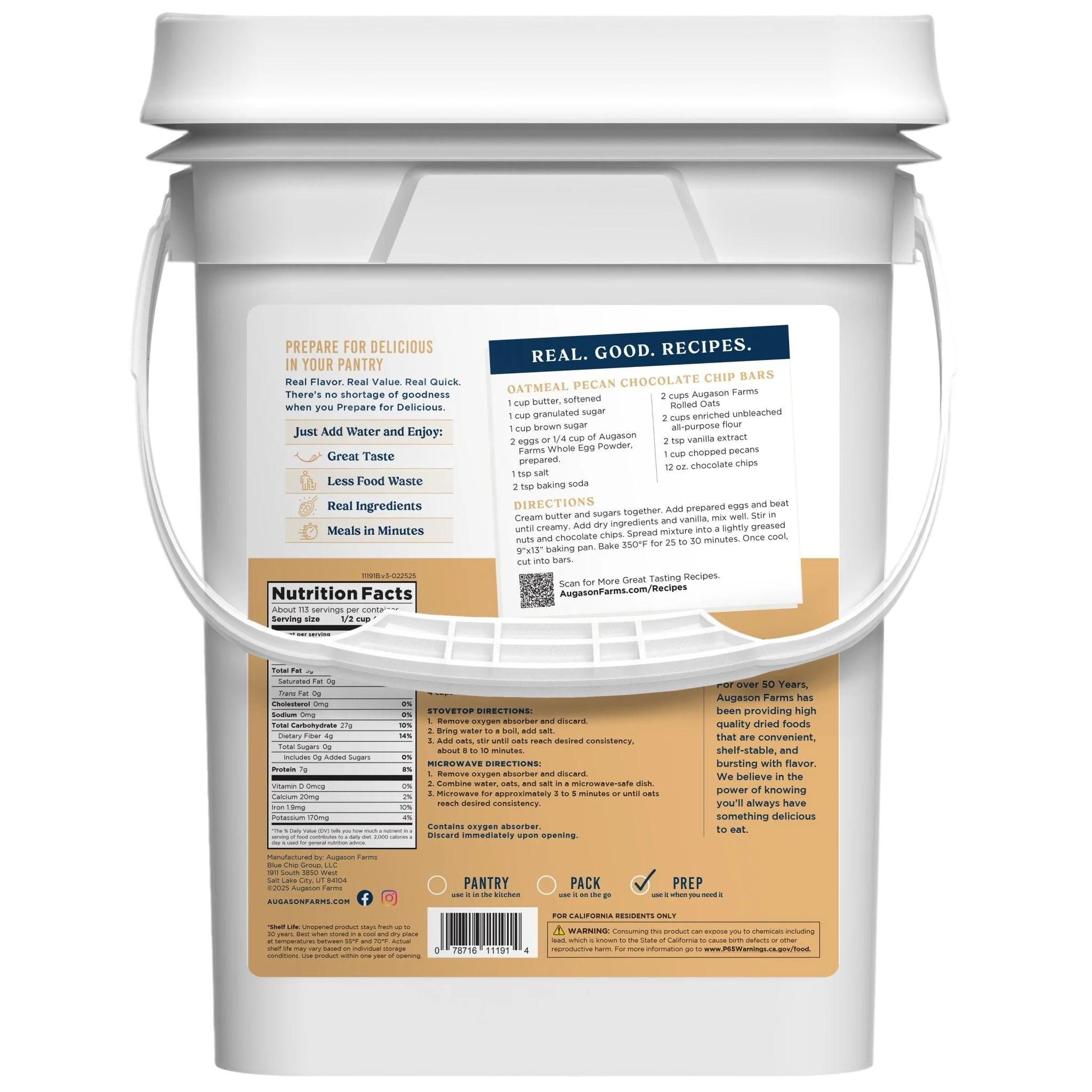 Old Fashioned Rolled Oats 4 Gallon Pail, 113 Servings - Image 2