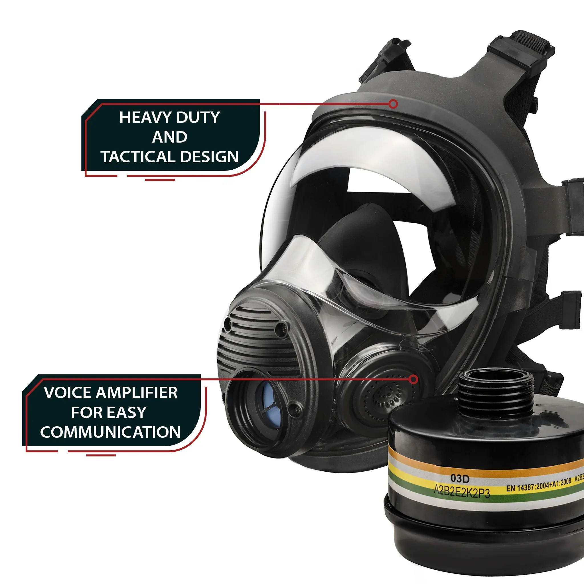 Parcil Safety NB-100V Tactical Gas Mask with Voice Amplifier - Image 6