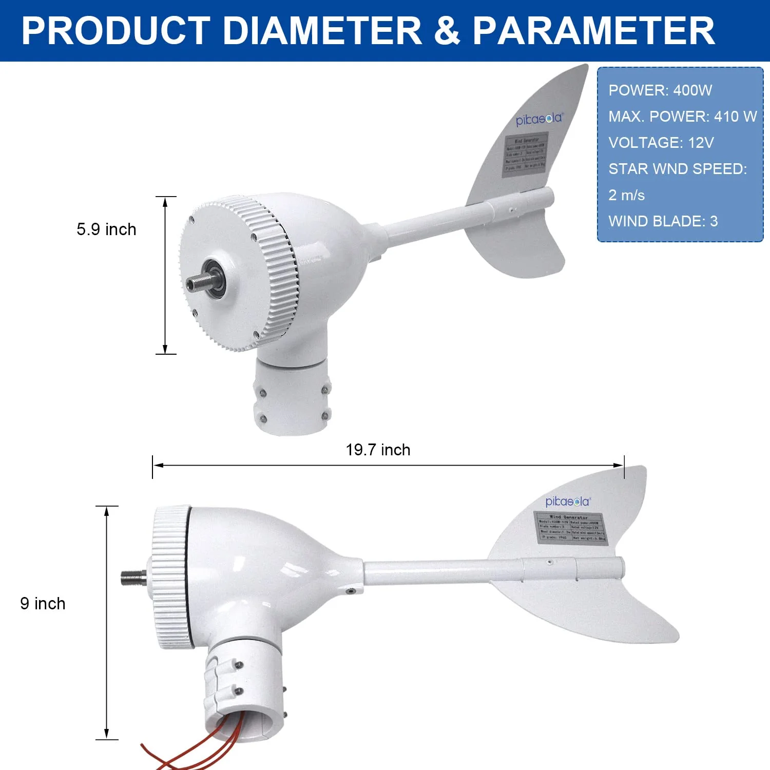Pikasola - Wind Turbine Generator 400W 12V + Charge Controller - Image 5