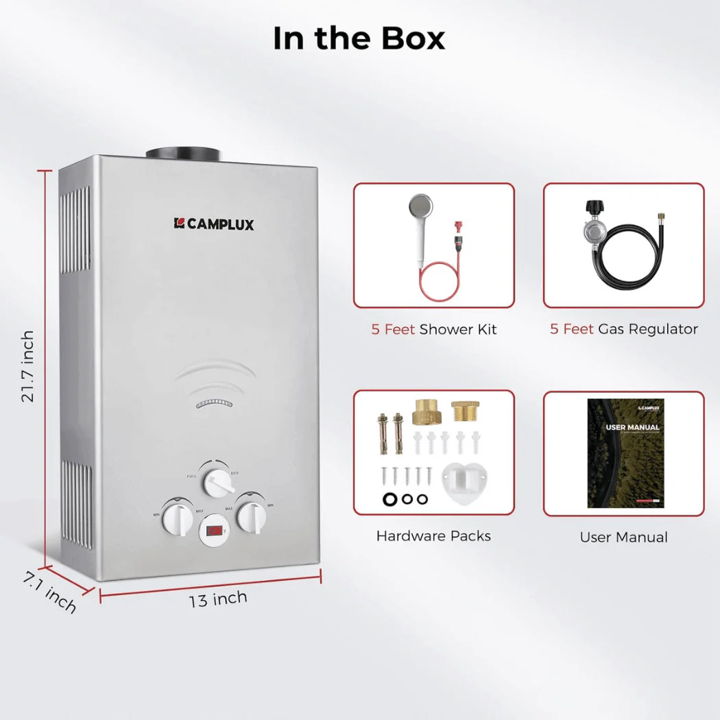 Portable Propane Tankless Water Heater, Camplux 2.64 GPM On Demand Camping Gas Water Heater, Gray - Image 5