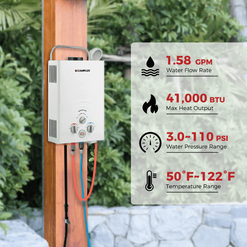 Portable Water Heater, Camplux 1.58 GPM Tankless Gas Water Heater - Image 3